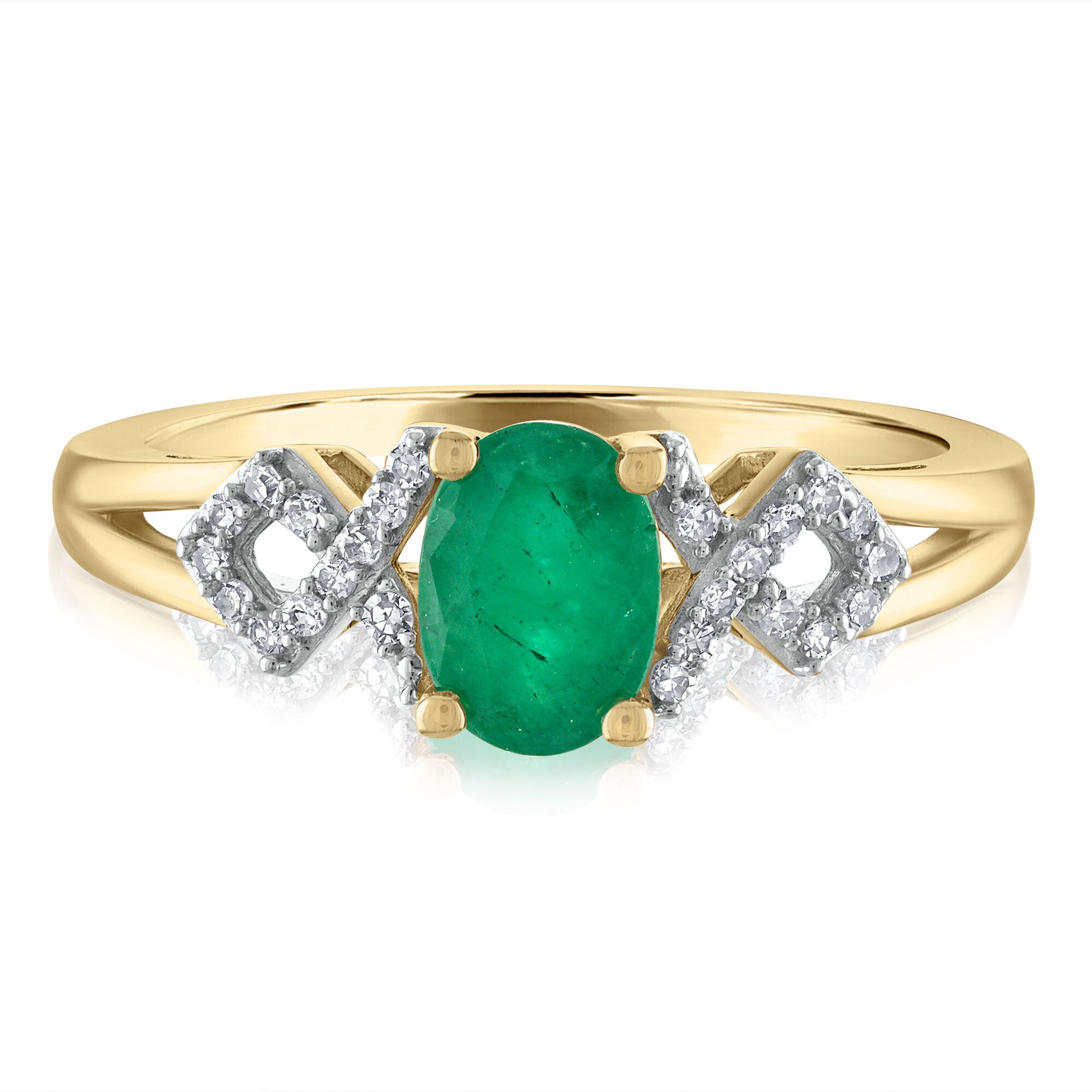 Oval-Shaped Emerald & Diamond Ring in 14K Yellow Gold (1/8 ct. tw.)