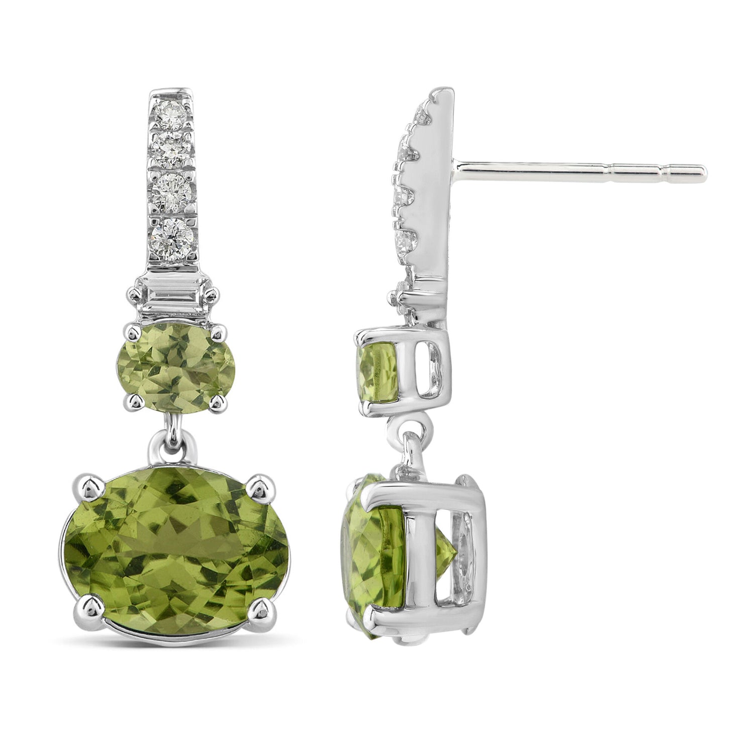 Peridot and Diamond Earrings in 10K White Gold (1/10 ct. tw.)