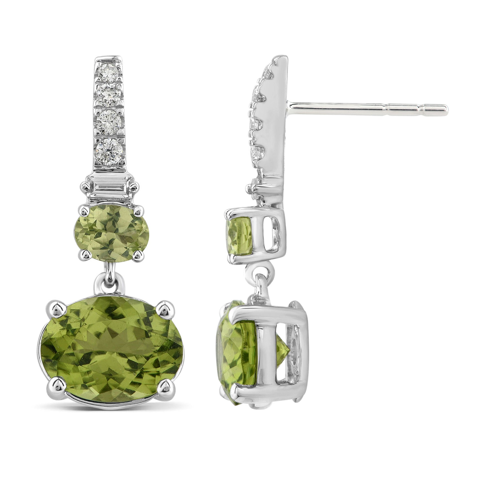 Peridot and Diamond Earrings in 10K White Gold (1/10 ct. tw.)