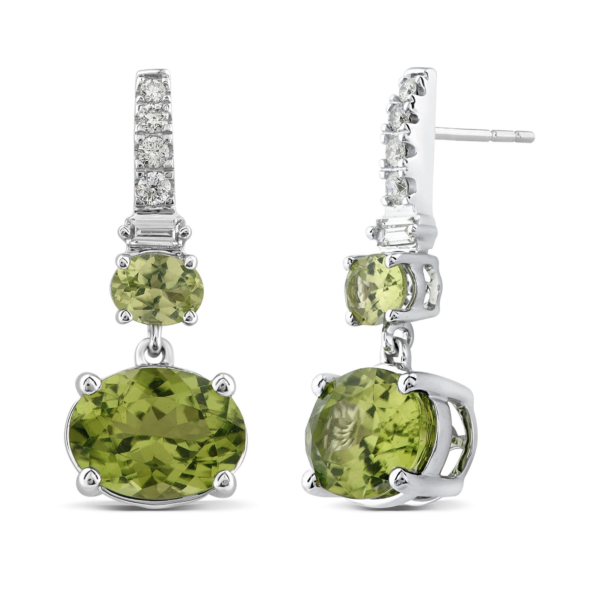 Peridot and Diamond Earrings in 10K White Gold (1/10 ct. tw.)