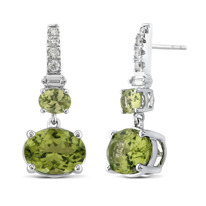 Peridot and Diamond Earrings in 10K White Gold (1/10 ct. tw.)