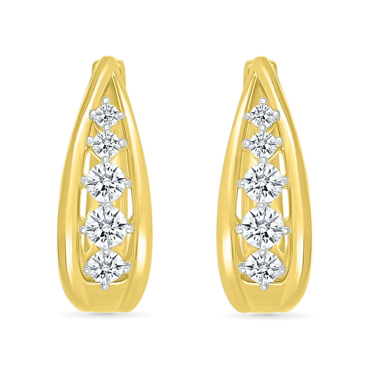 Diamond Graduated Oval Hoop Earrings in 10K Yellow Gold (1/2 ct. tw.)