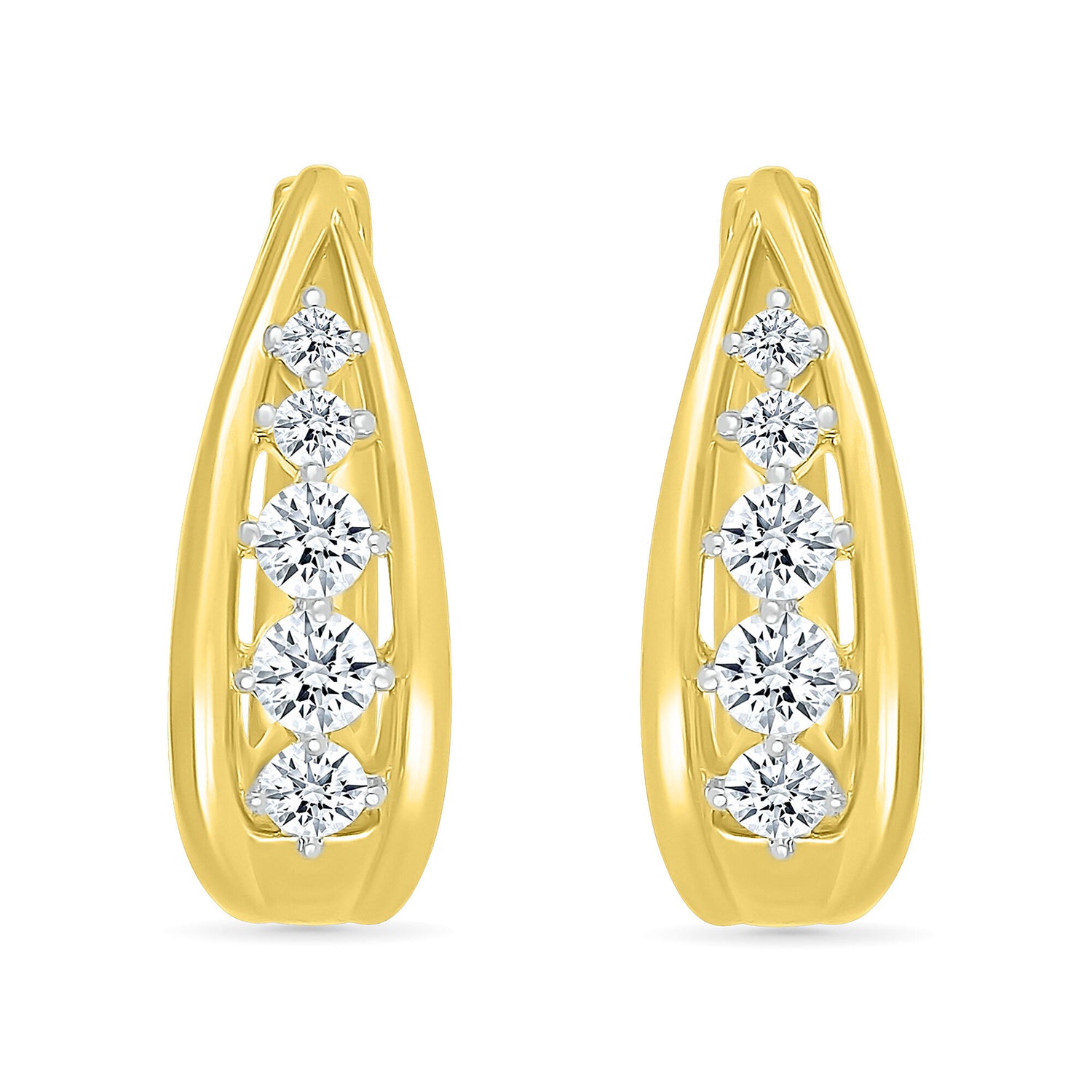 Diamond Graduated Oval Hoop Earrings in 10K Yellow Gold (1/2 ct. tw.)