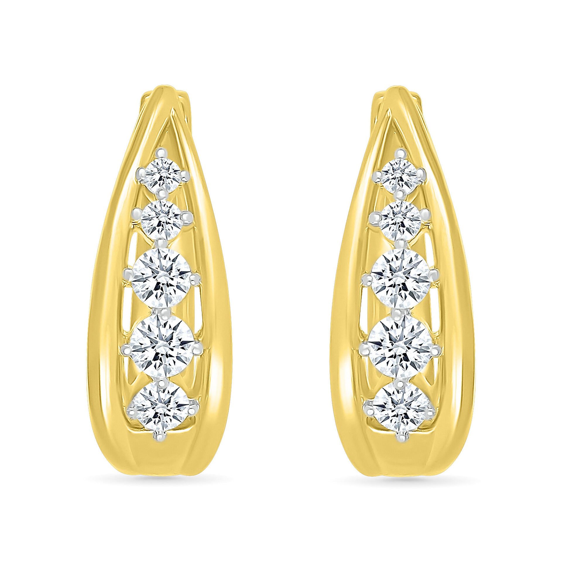 Diamond Graduated Oval Hoop Earrings in 10K Yellow Gold (1/2 ct. tw.)