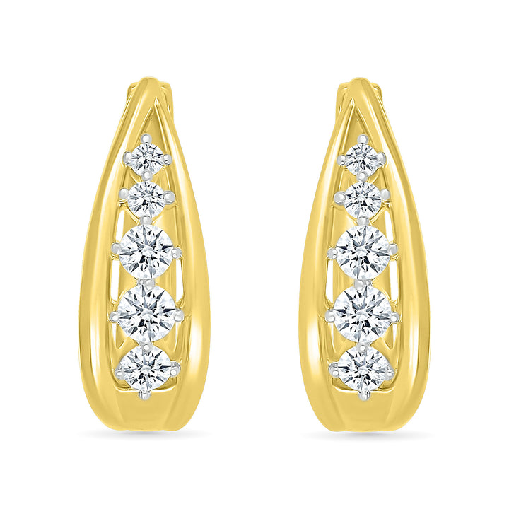 Diamond Graduated Oval Hoop Earrings in 10K Yellow Gold (1/2 ct. tw.)