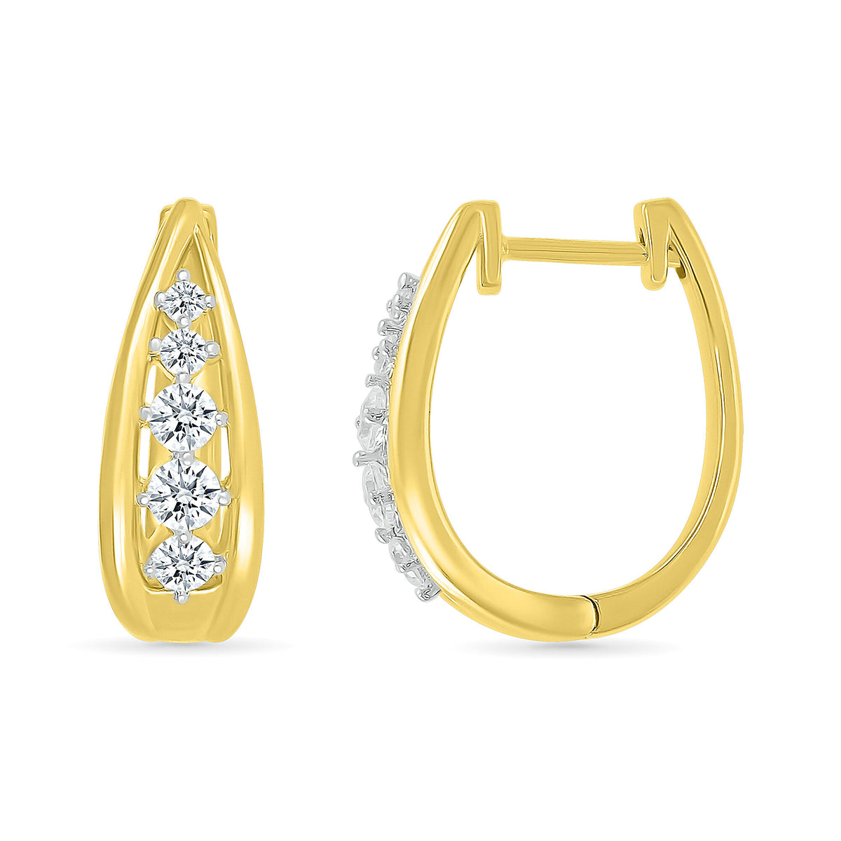 Diamond Graduated Oval Hoop Earrings in 10K Yellow Gold (1/2 ct. tw.)