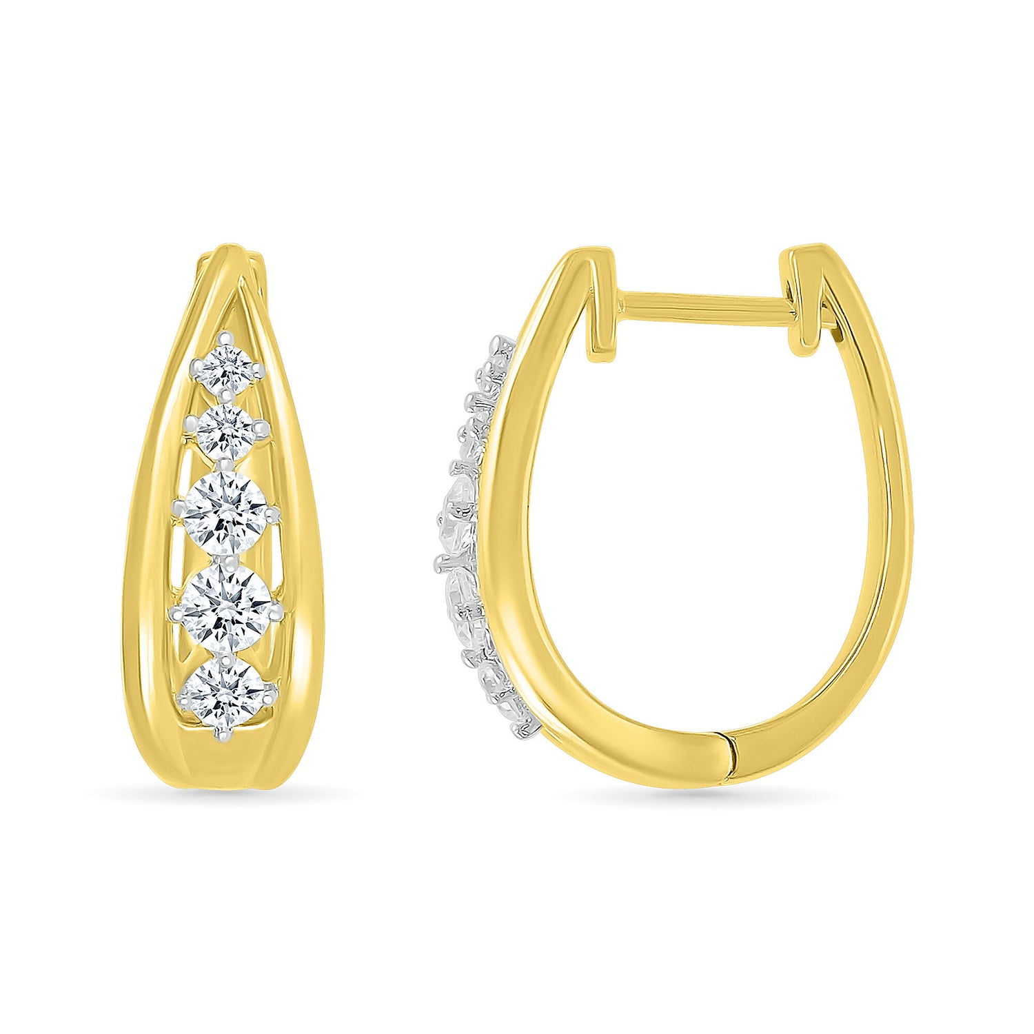 Diamond Graduated Oval Hoop Earrings in 10K Yellow Gold (1/2 ct. tw.)