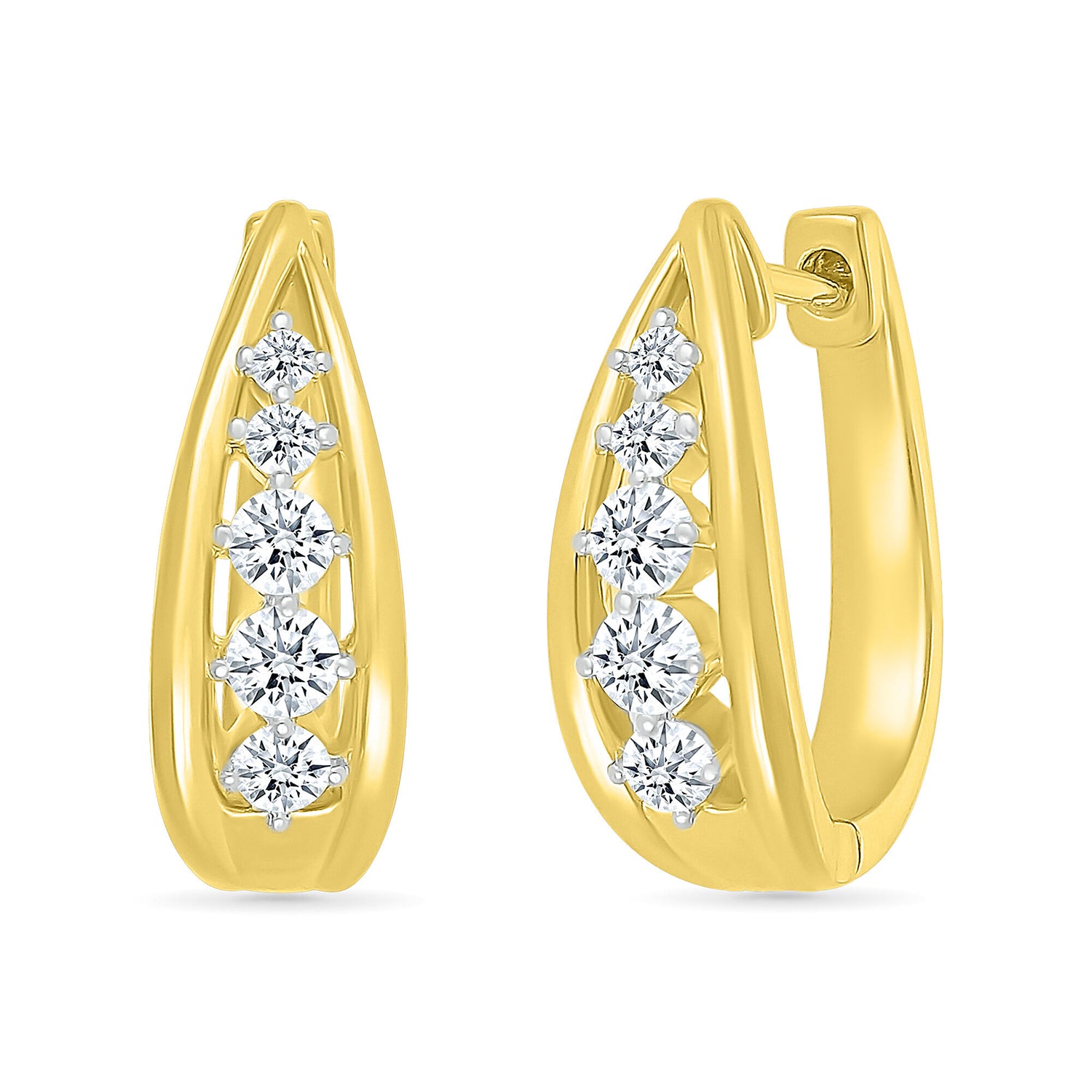 Diamond Graduated Oval Hoop Earrings in 10K Yellow Gold (1/2 ct. tw.)
