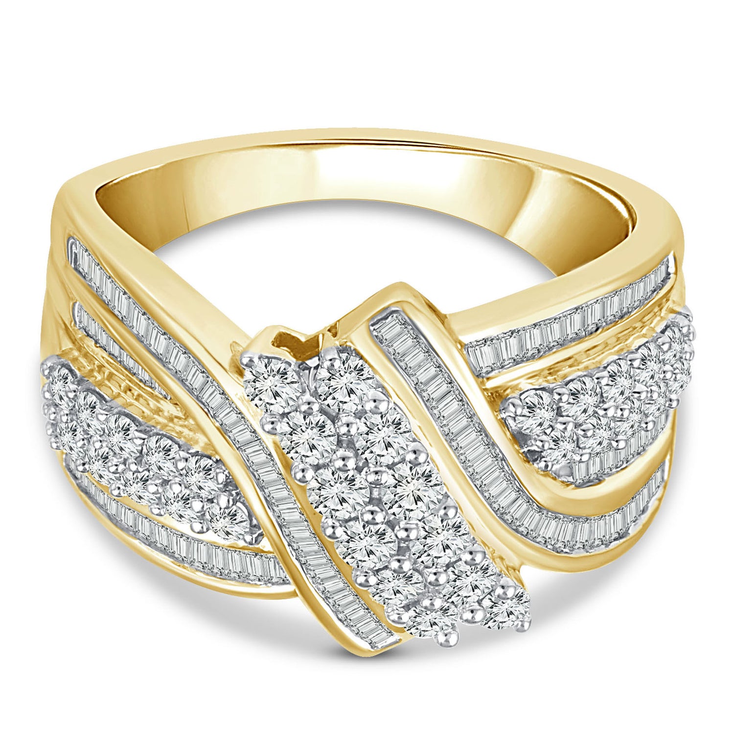Baguette and Round Diamond Anniversary Band in 10K Yellow Gold (1 ct. tw.)