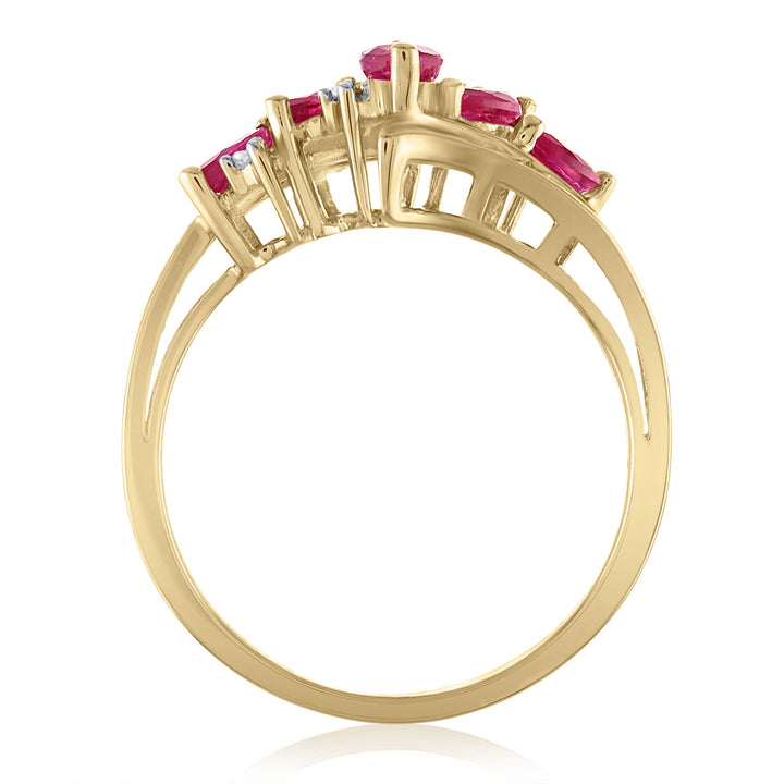 Marquise-Cut Ruby and Diamond Ring in 14K Yellow Gold (1/10 ct. tw.)