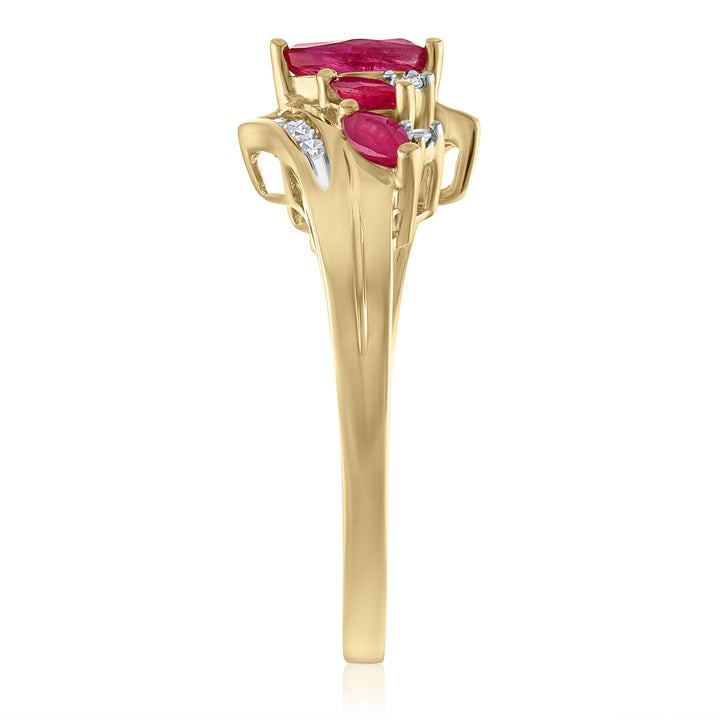 Marquise-Cut Ruby and Diamond Ring in 14K Yellow Gold (1/10 ct. tw.)