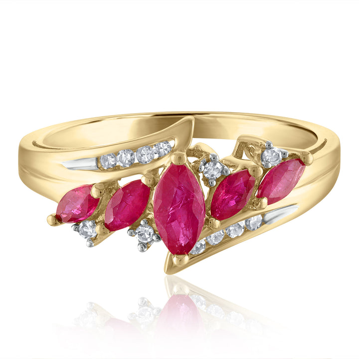 Marquise-Cut Ruby and Diamond Ring in 14K Yellow Gold (1/10 ct. tw.)