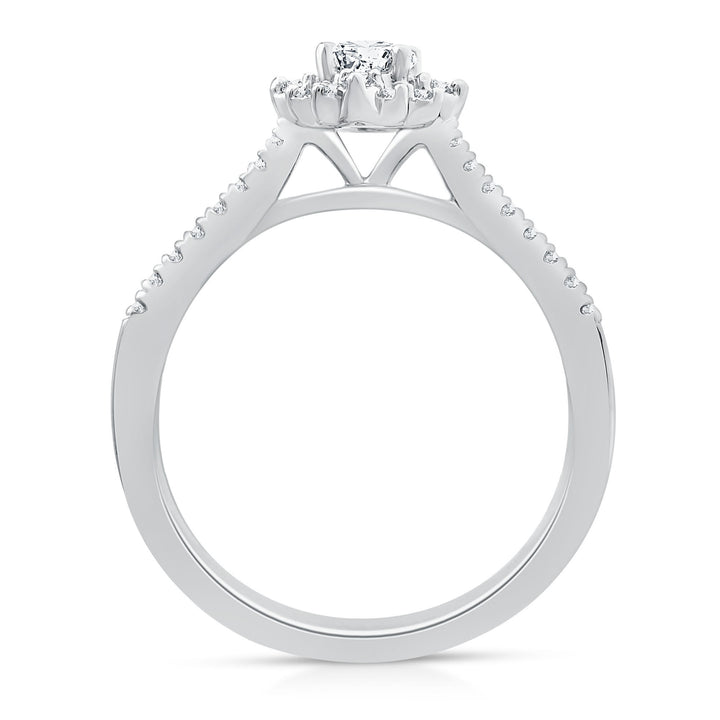 Oval Burst Halo Engagement Ring in 14K White Gold (1/2 ct. tw.)