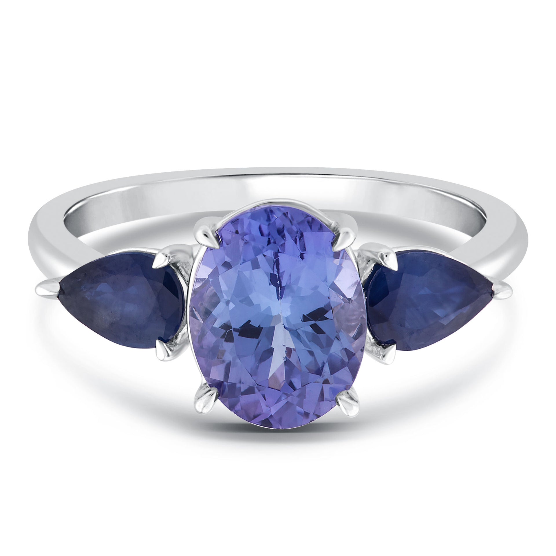 Blue Tanzanite and Blue Sapphire Ring in 10K White Gold