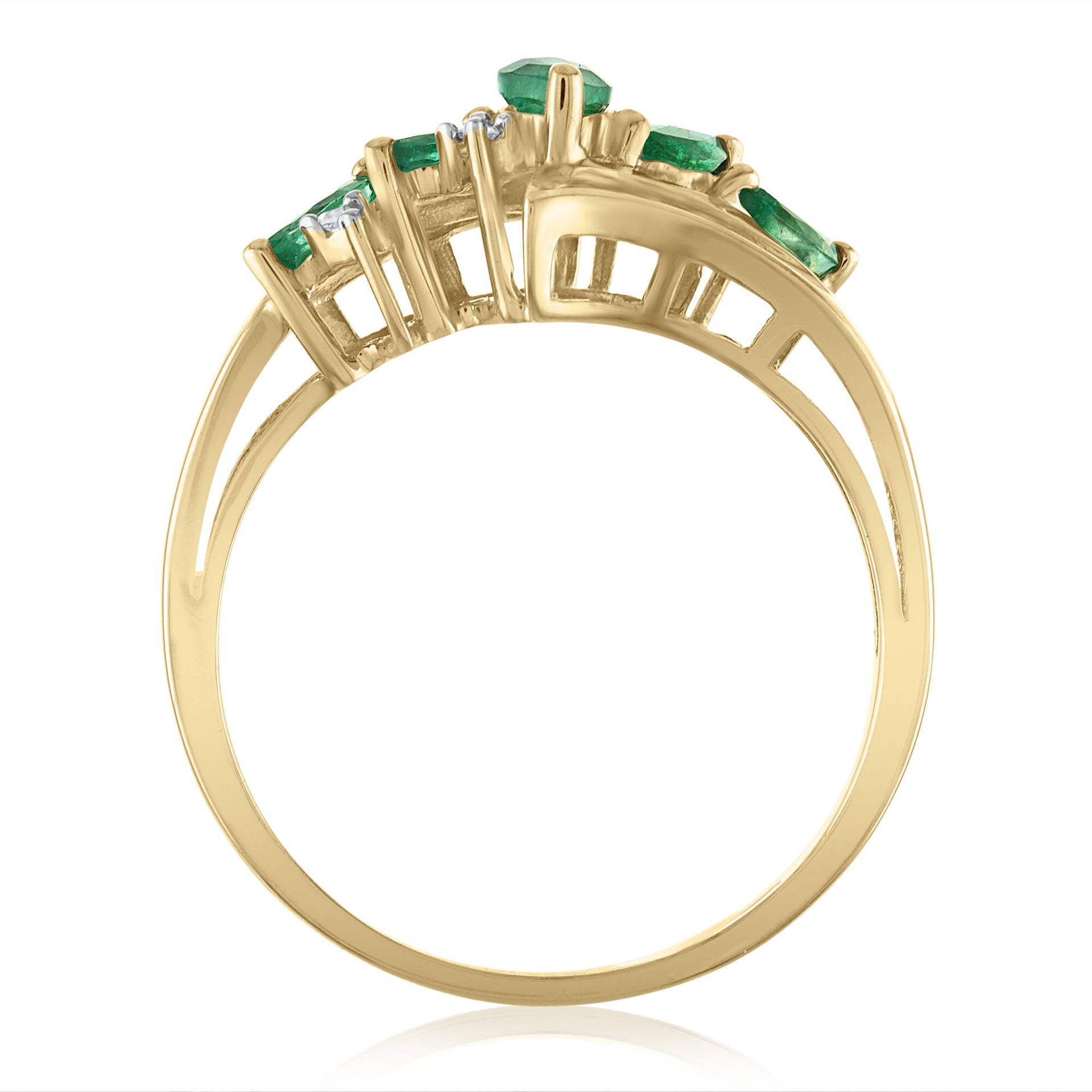 Marquise-Cut Emerald and Diamond Ring in 14K Yellow Gold (1/10 ct. tw.)