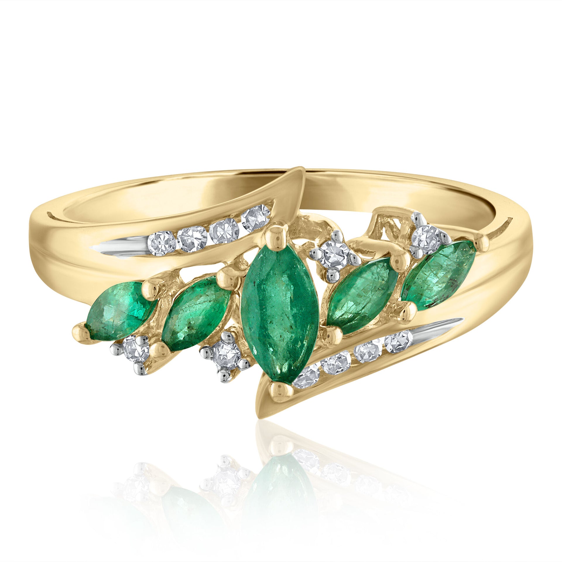 Marquise-Cut Emerald and Diamond Ring in 14K Yellow Gold (1/10 ct. tw.)