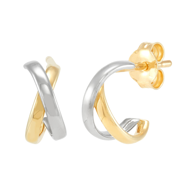 Crossover J Hoop Earrings in 10K Yellow and White Gold