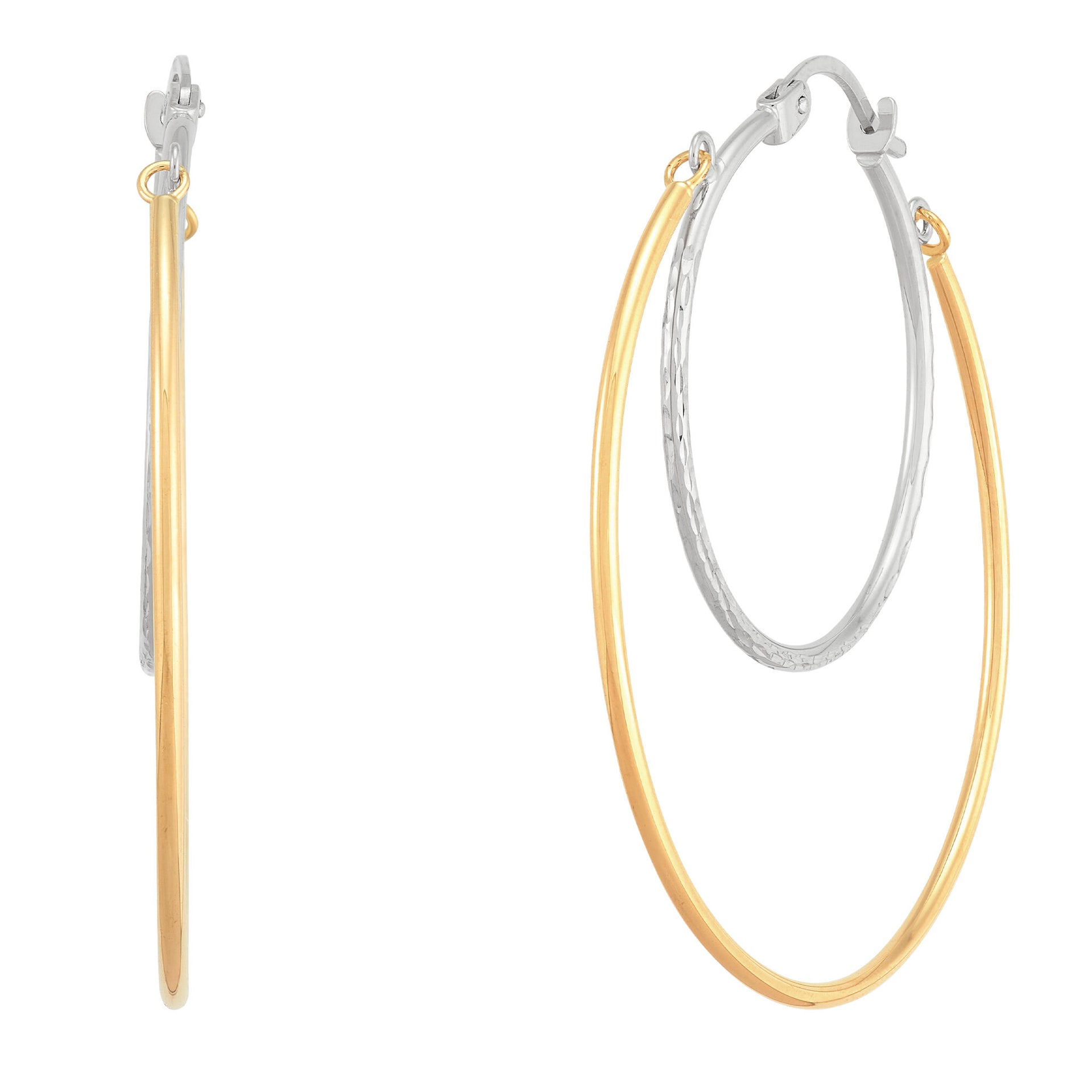 Double Hoop Earrings in 14K Yellow and White Gold