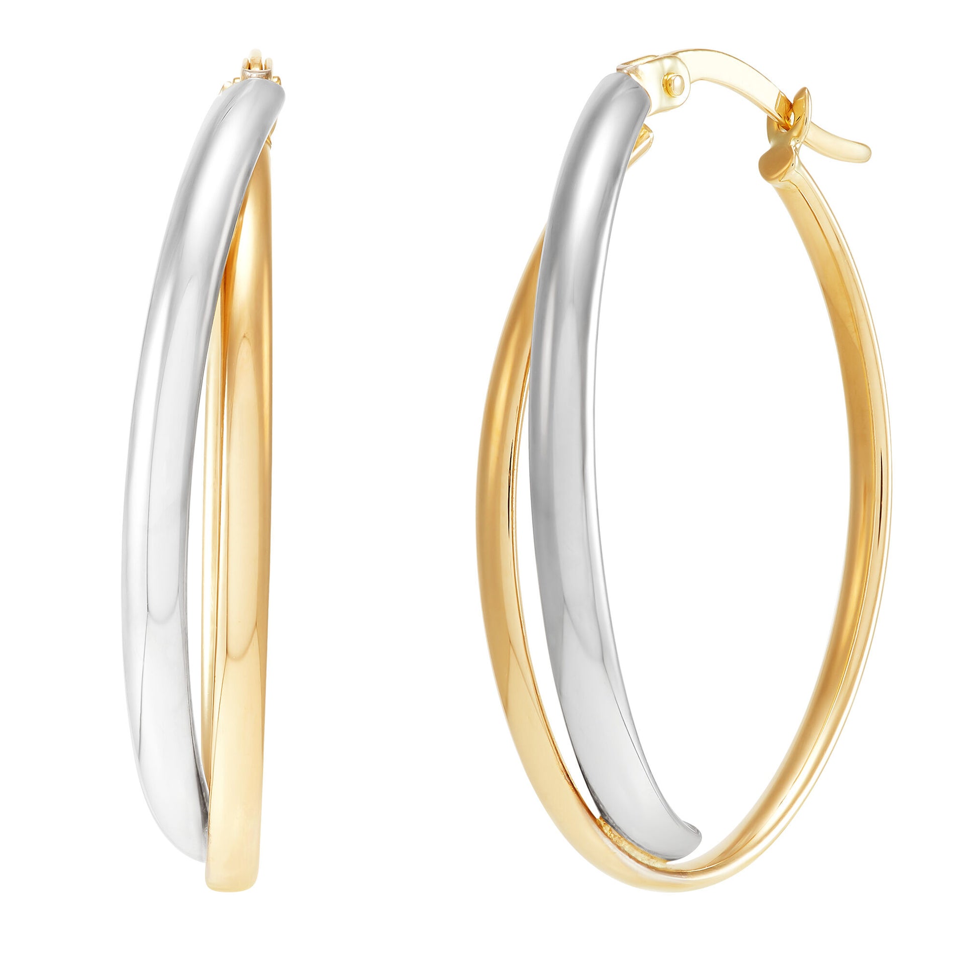 Double Row Oval Hoops in 14K Yellow and White Gold