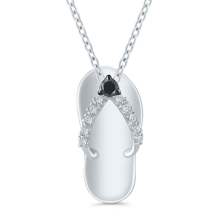 Black & White Diamond Accent Flip-Flop Pendant in Sterling Silver
