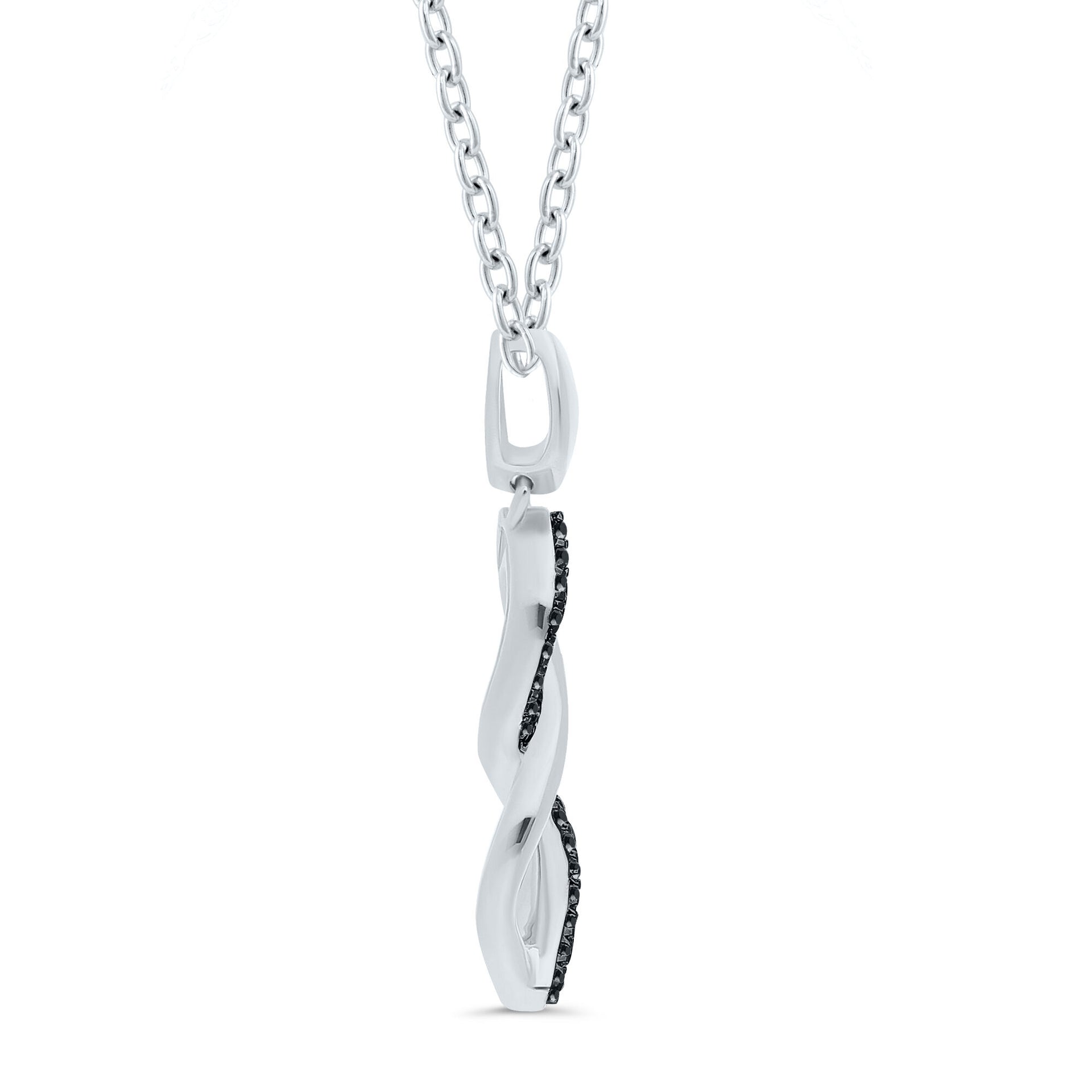 Black Diamond Accent Twist Pendant in Sterling Silver