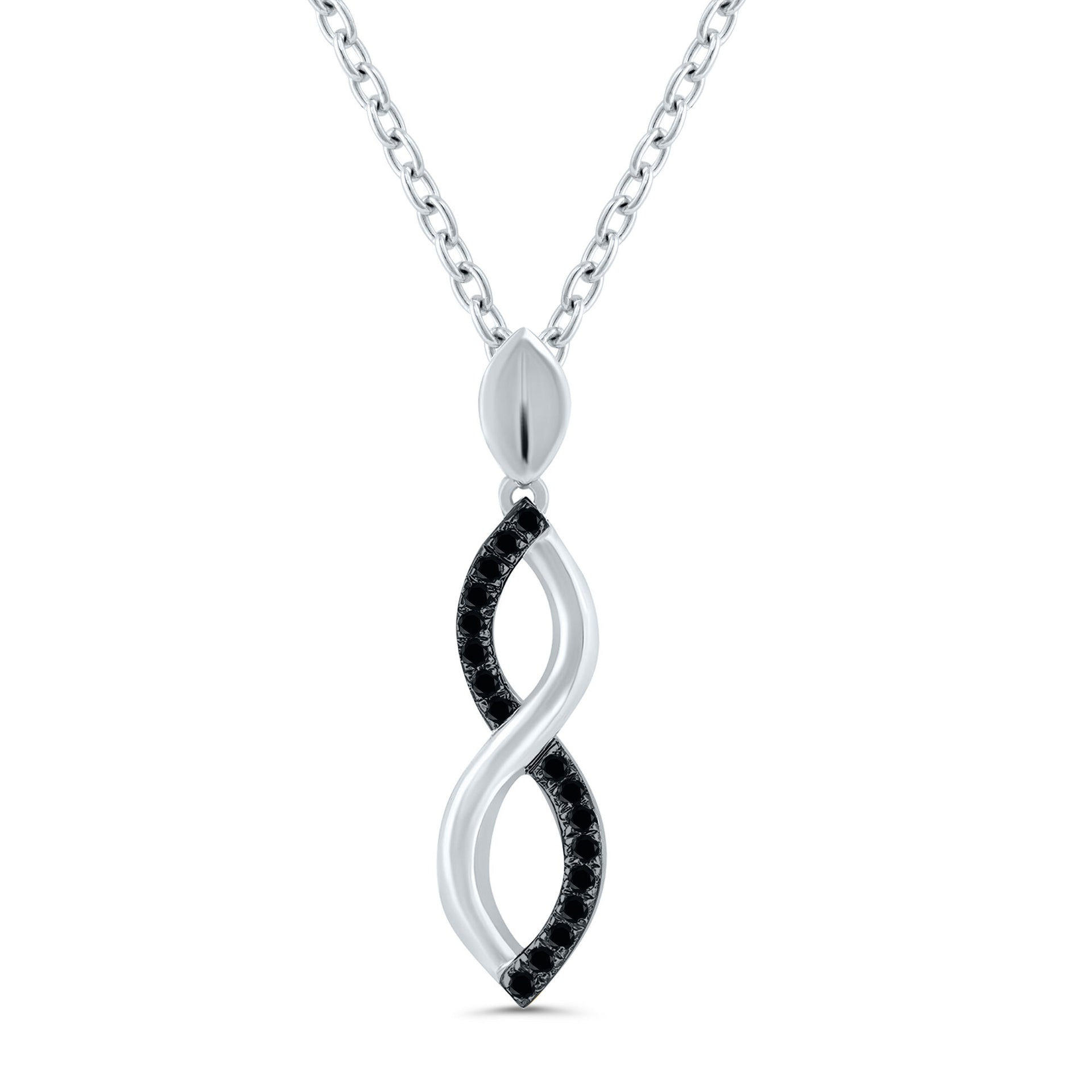 Black Diamond Accent Twist Pendant in Sterling Silver