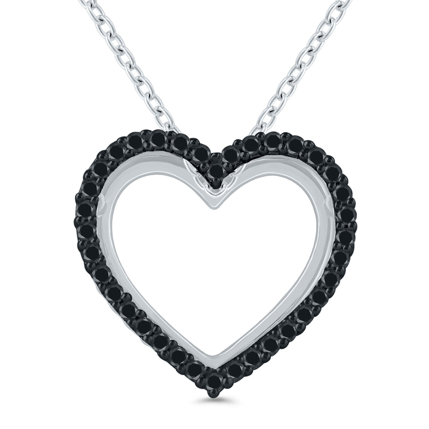 Black Diamond Heart Pendant in Sterling Silver (1/10 ct. tw.)