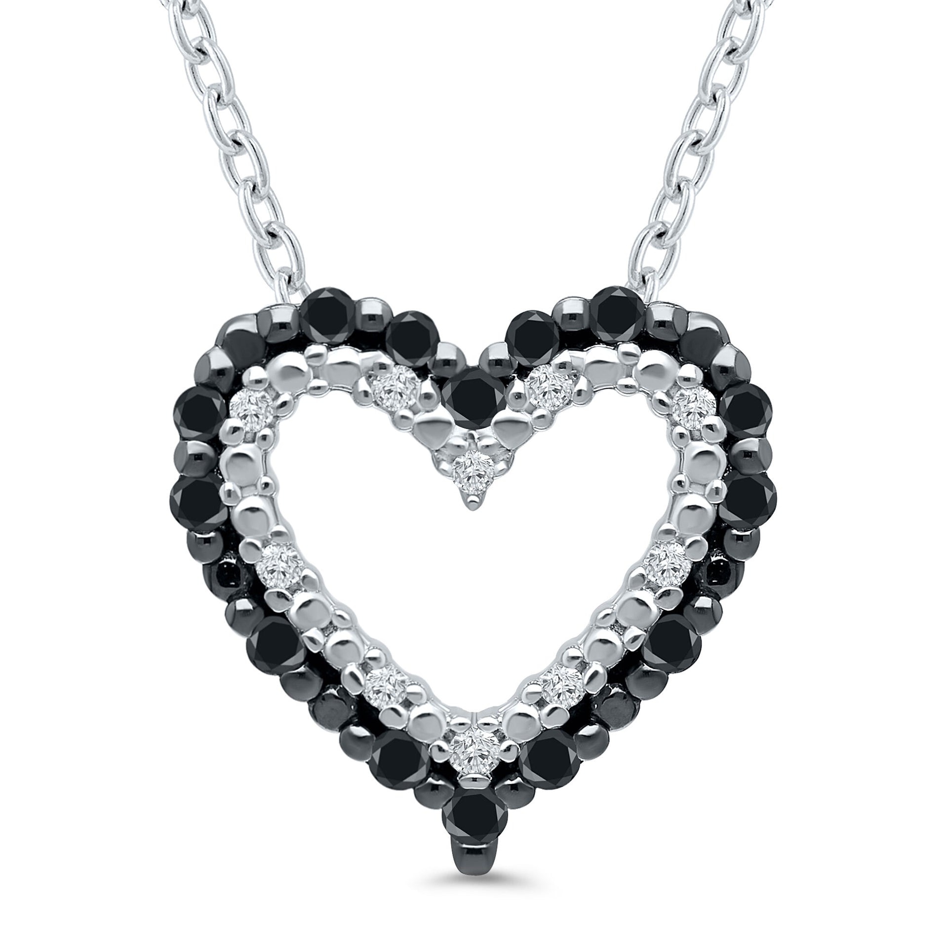 Black and White Diamond Open Heart Pendant in Sterling Silver (1/10 ct. tw.)