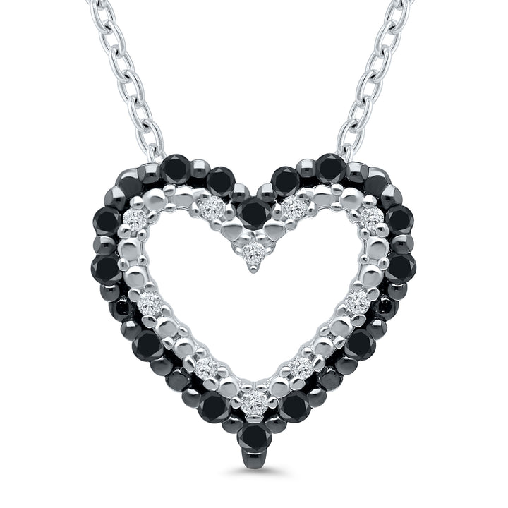 Black and White Diamond Open Heart Pendant in Sterling Silver (1/10 ct. tw.)
