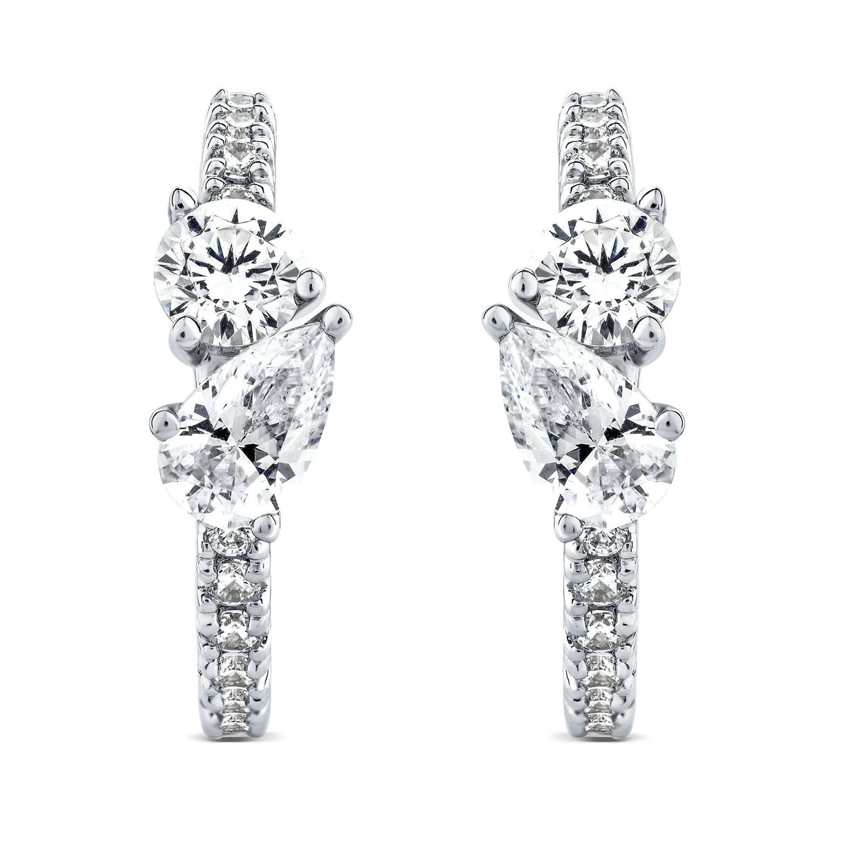 Pear-Shaped and Round Lab Grown Diamond Hoop Earrings in 10K White Gold (3/4 ct. tw.)