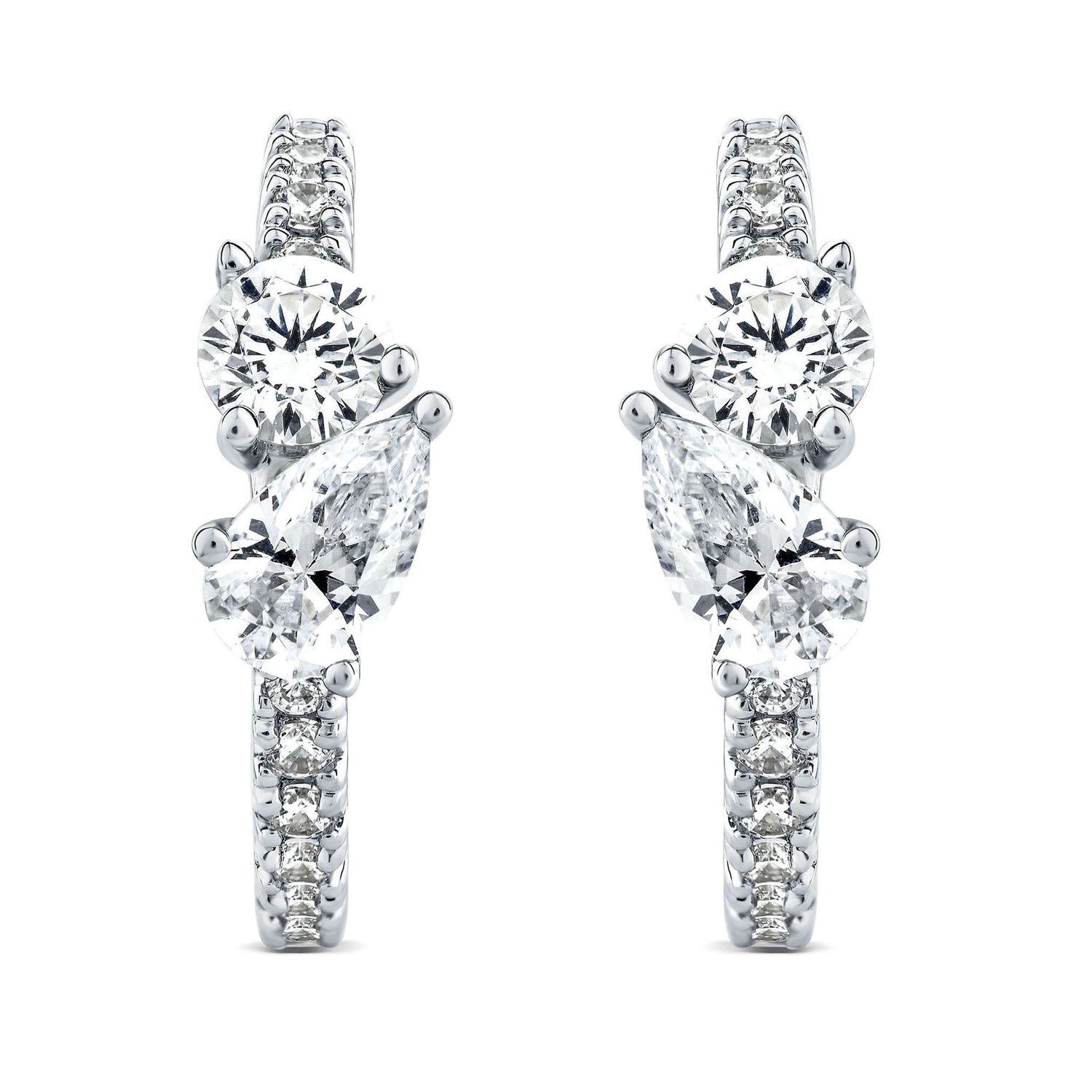 Pear-Shaped and Round Lab Grown Diamond Hoop Earrings in 10K White Gold (3/4 ct. tw.)