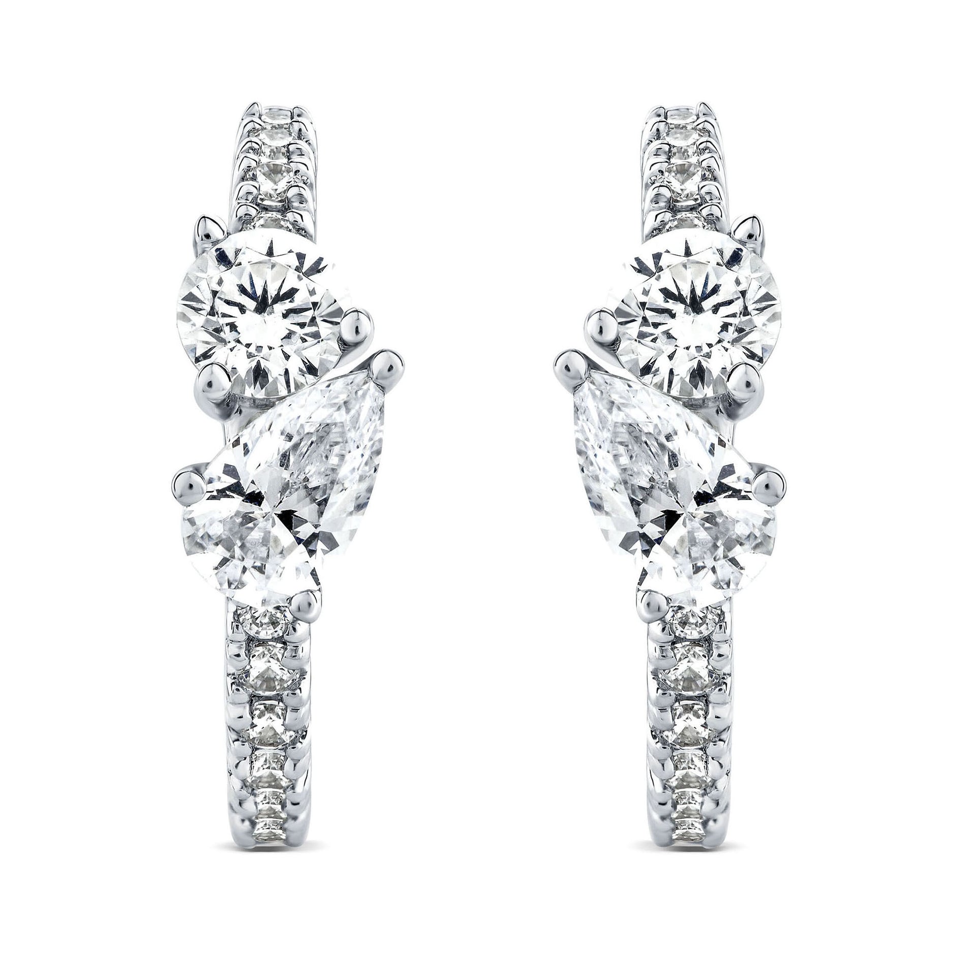 Pear-Shaped and Round Lab Grown Diamond Hoop Earrings in 10K White Gold (3/4 ct. tw.)