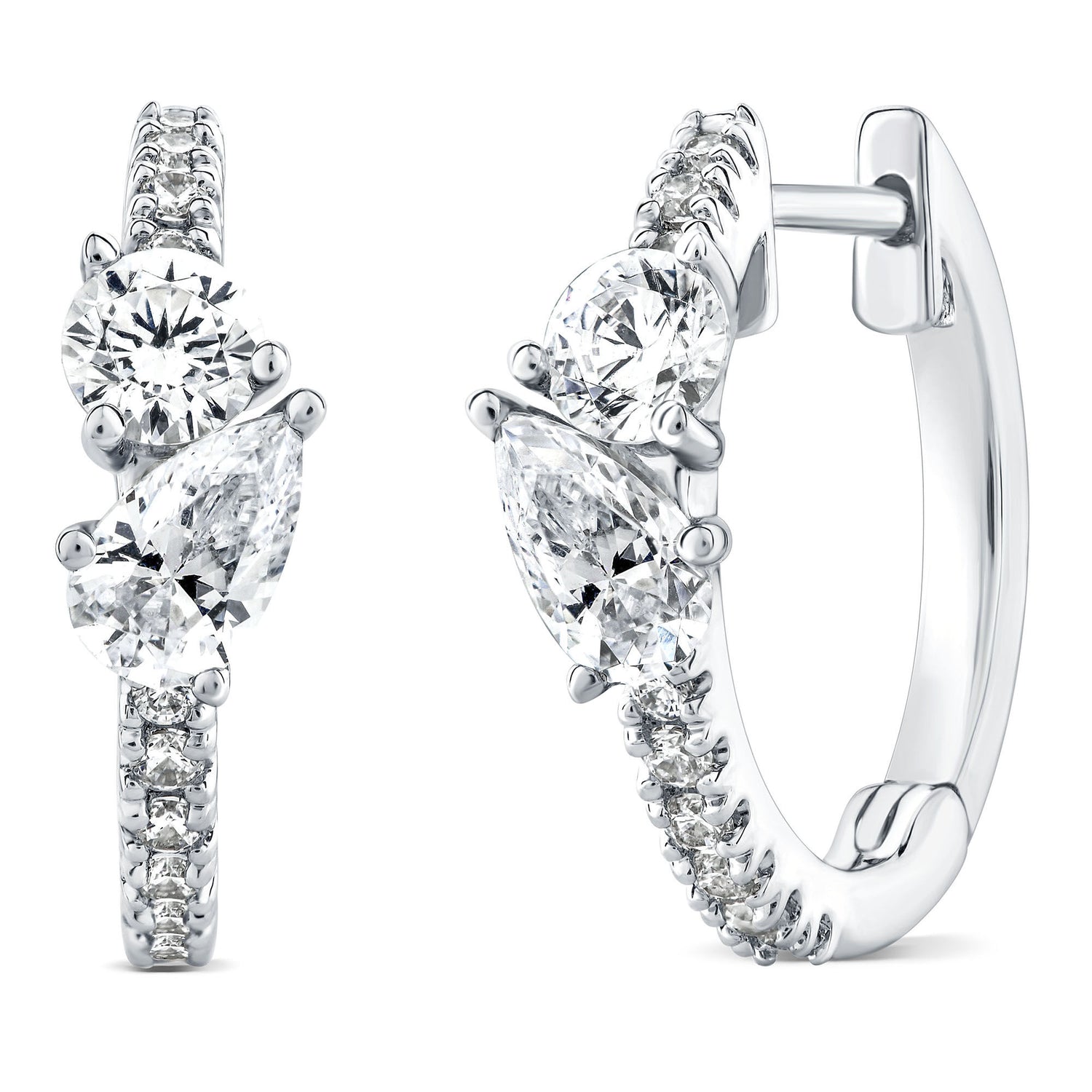 Pear-Shaped and Round Lab Grown Diamond Hoop Earrings in 10K White Gold (3/4 ct. tw.)