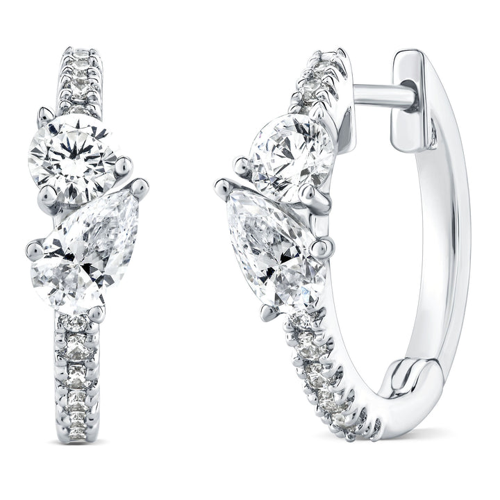 Pear-Shaped and Round Lab Grown Diamond Hoop Earrings in 10K White Gold (3/4 ct. tw.)