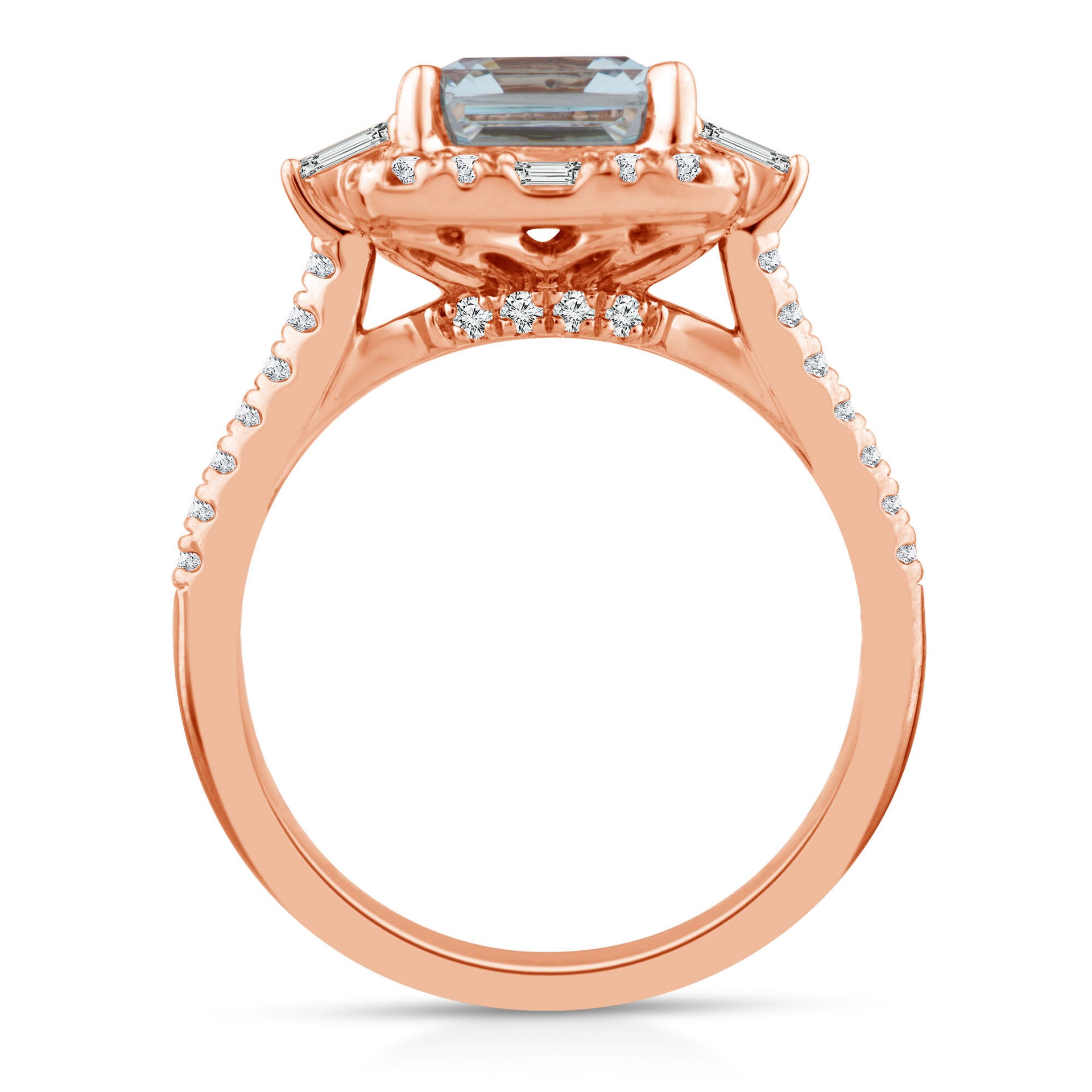 Emerald-Cut Aquamarine and Diamond Halo Ring in 14K Rose Gold (1/2 ct. tw.)