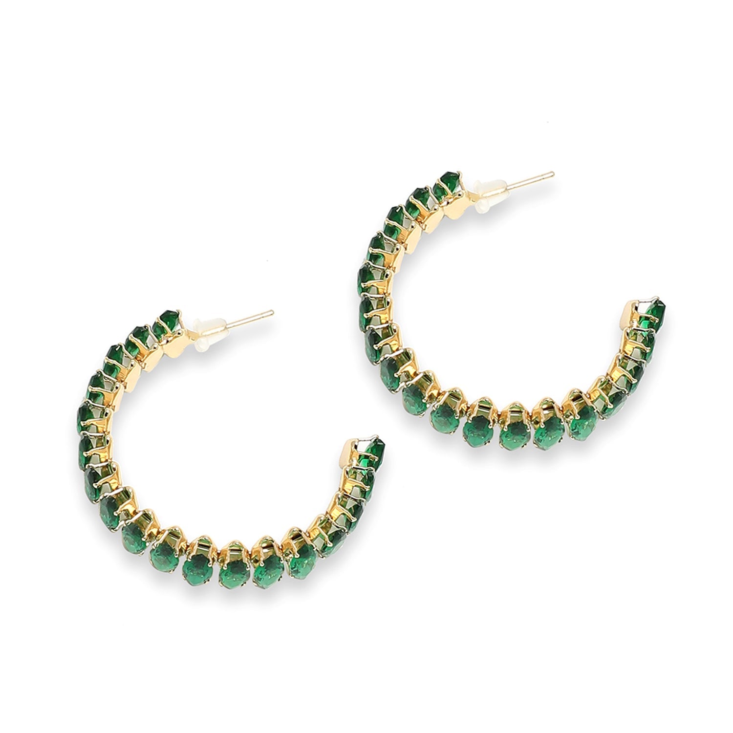Green Color Gold Plated Party Designer Stone Hoop Earring For Women's