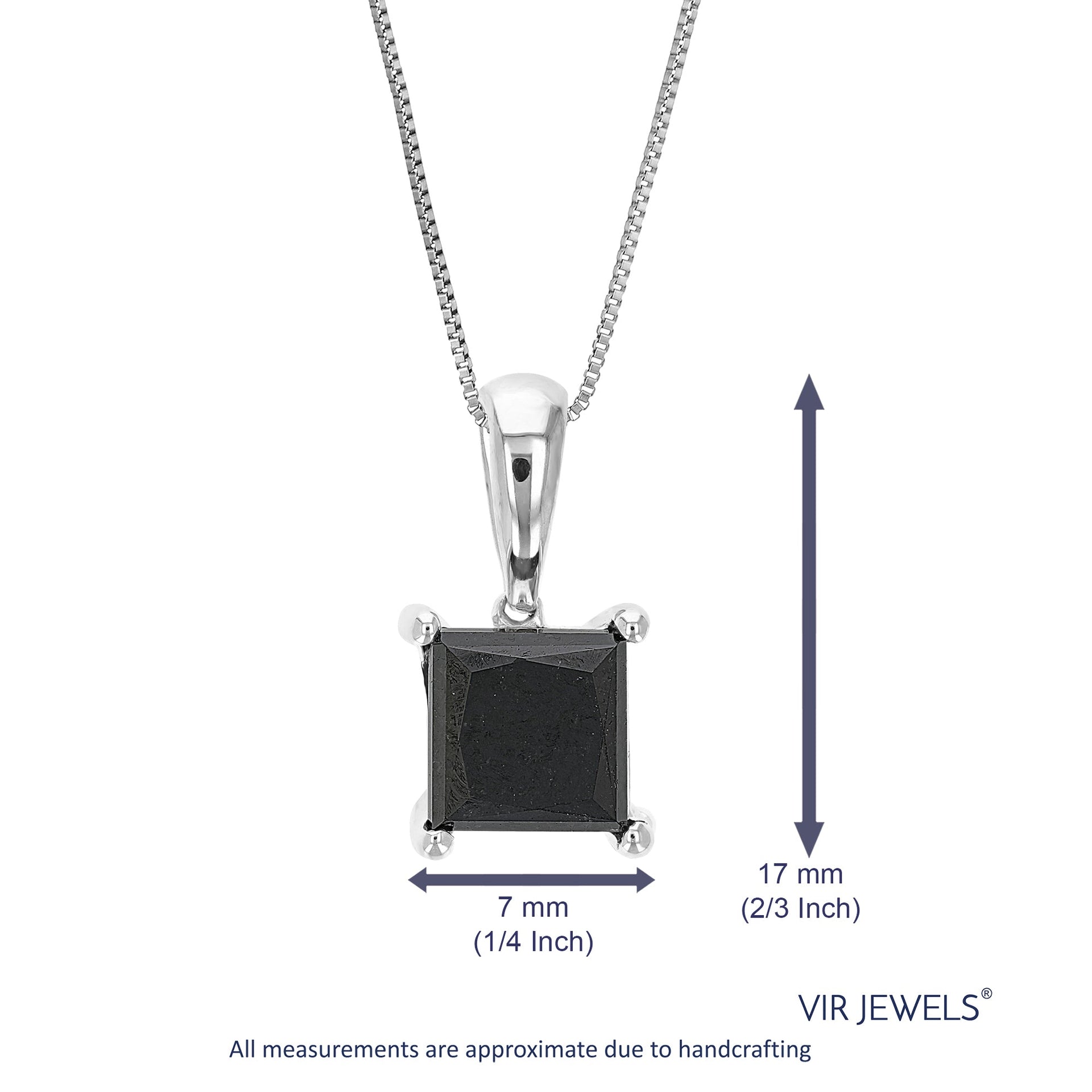 3 cttw Princess Cut Black Diamond Pendant Necklace Sterling Silver With Chain
