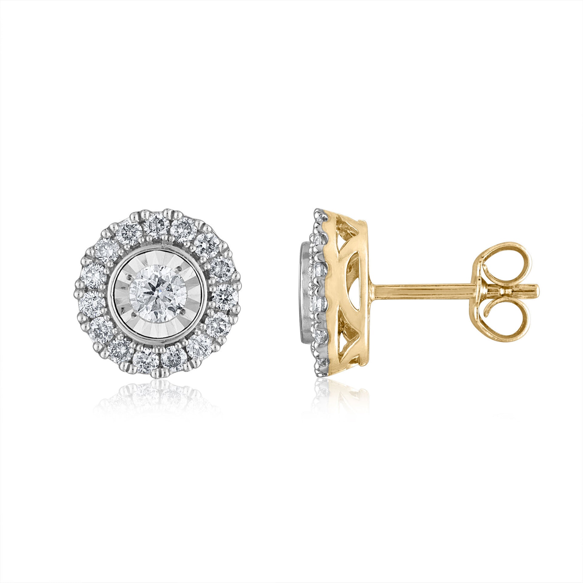 Diamond Illusion Halo Earrings in 10K White and Yellow Gold (1 ct. tw.)