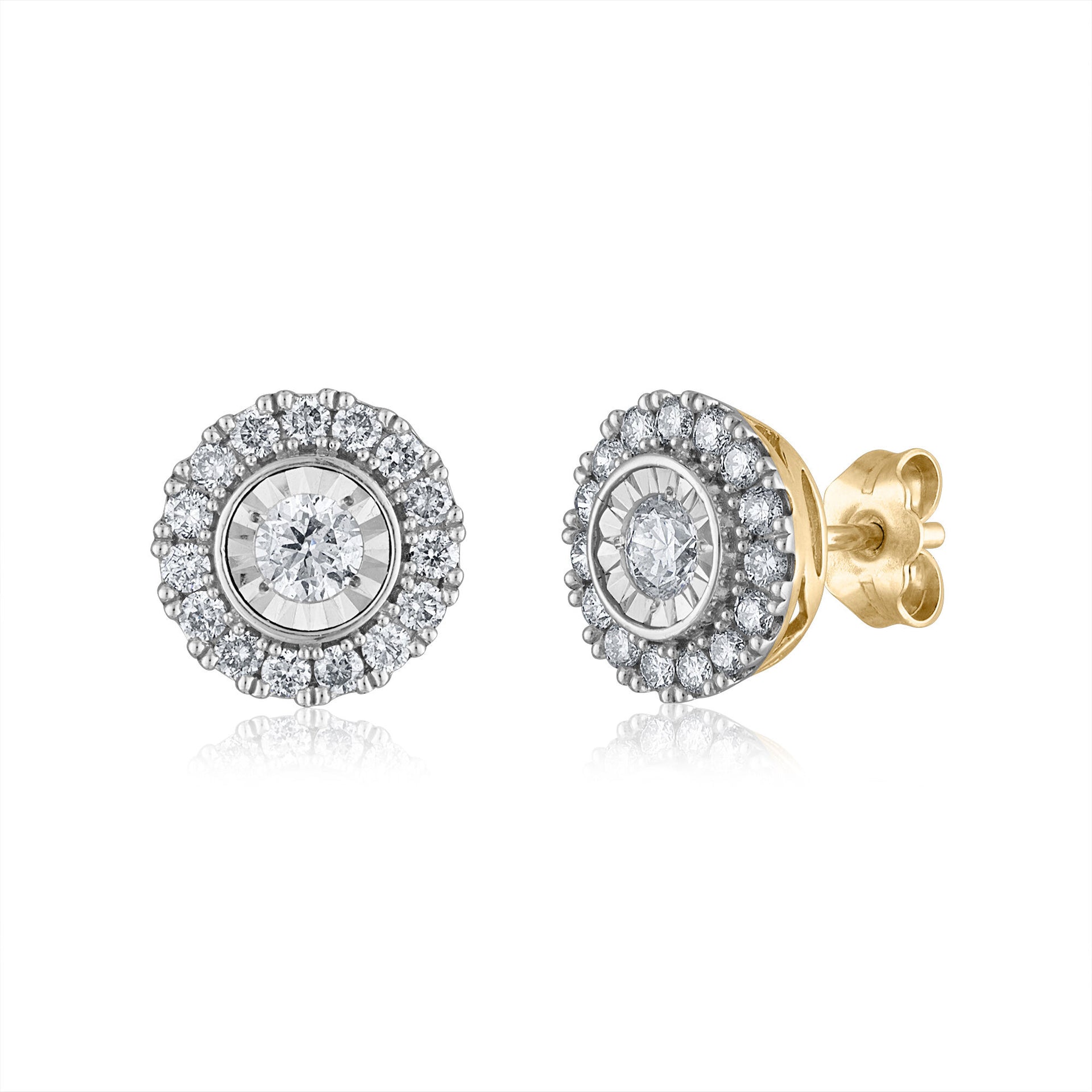 Diamond Illusion Halo Earrings in 10K White and Yellow Gold (1 ct. tw.)