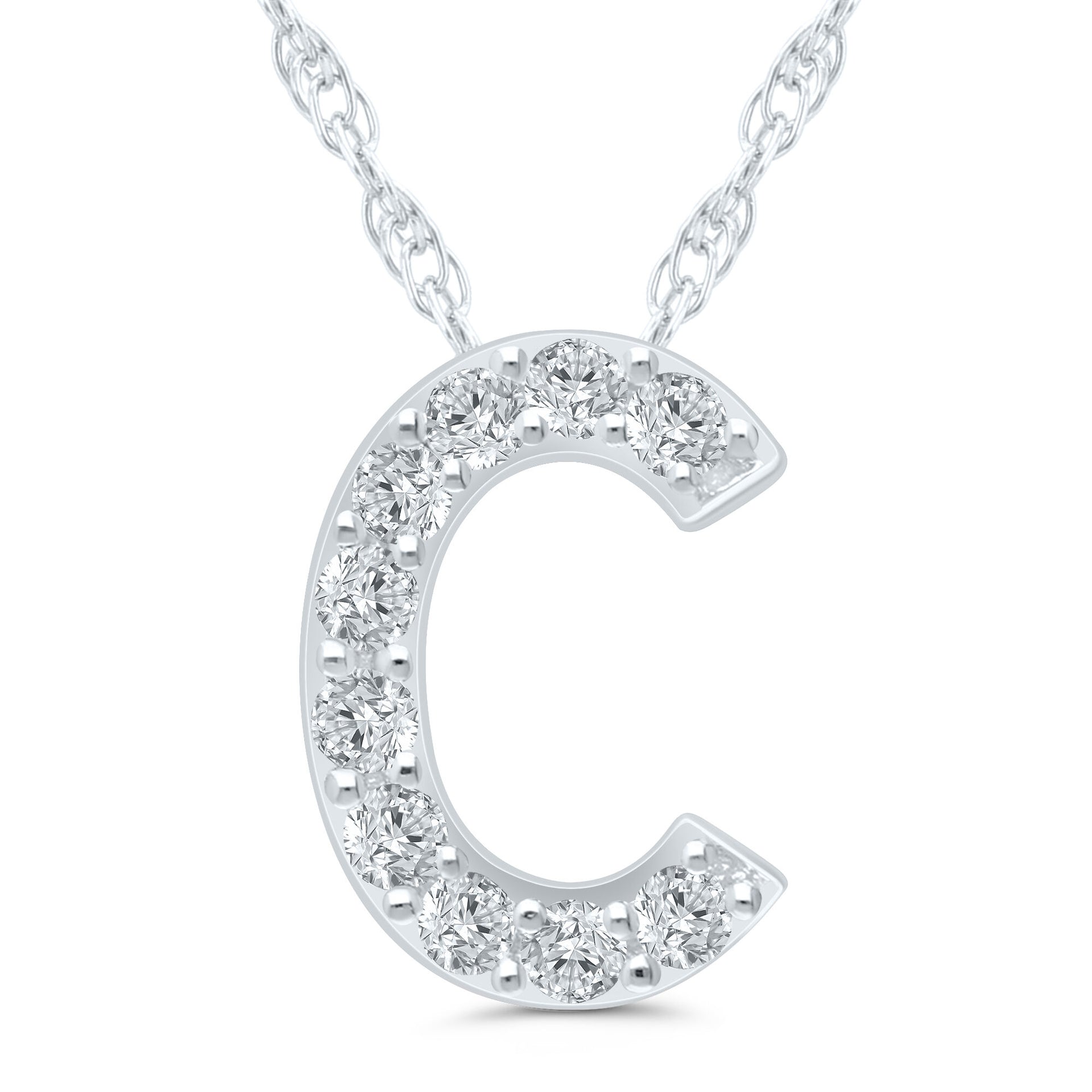 Diamond Accent Initial C Pendant in 10K White Gold