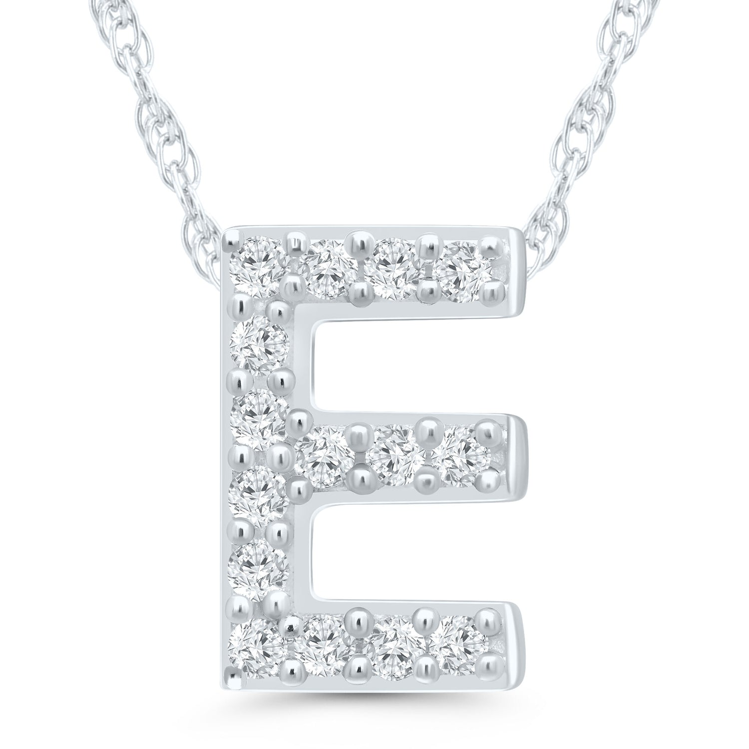 Diamond Accent Initial E Pendant in 10K White Gold