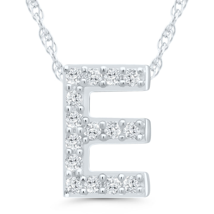 Diamond Accent Initial E Pendant in 10K White Gold