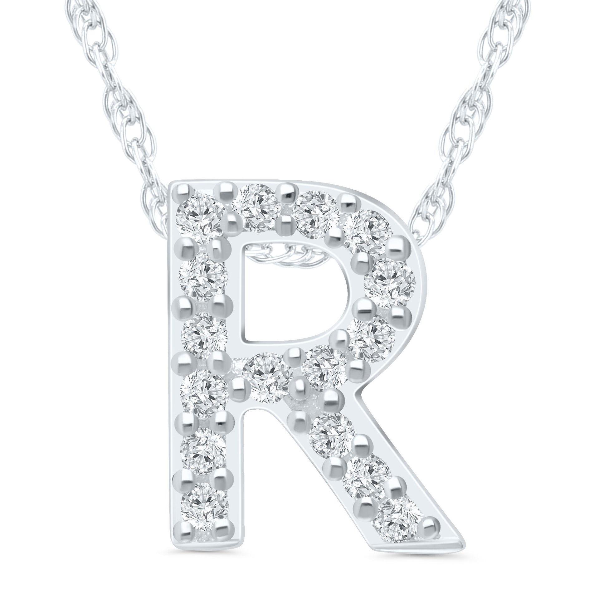 Diamond Accent Initial R Pendant in 10K White Gold