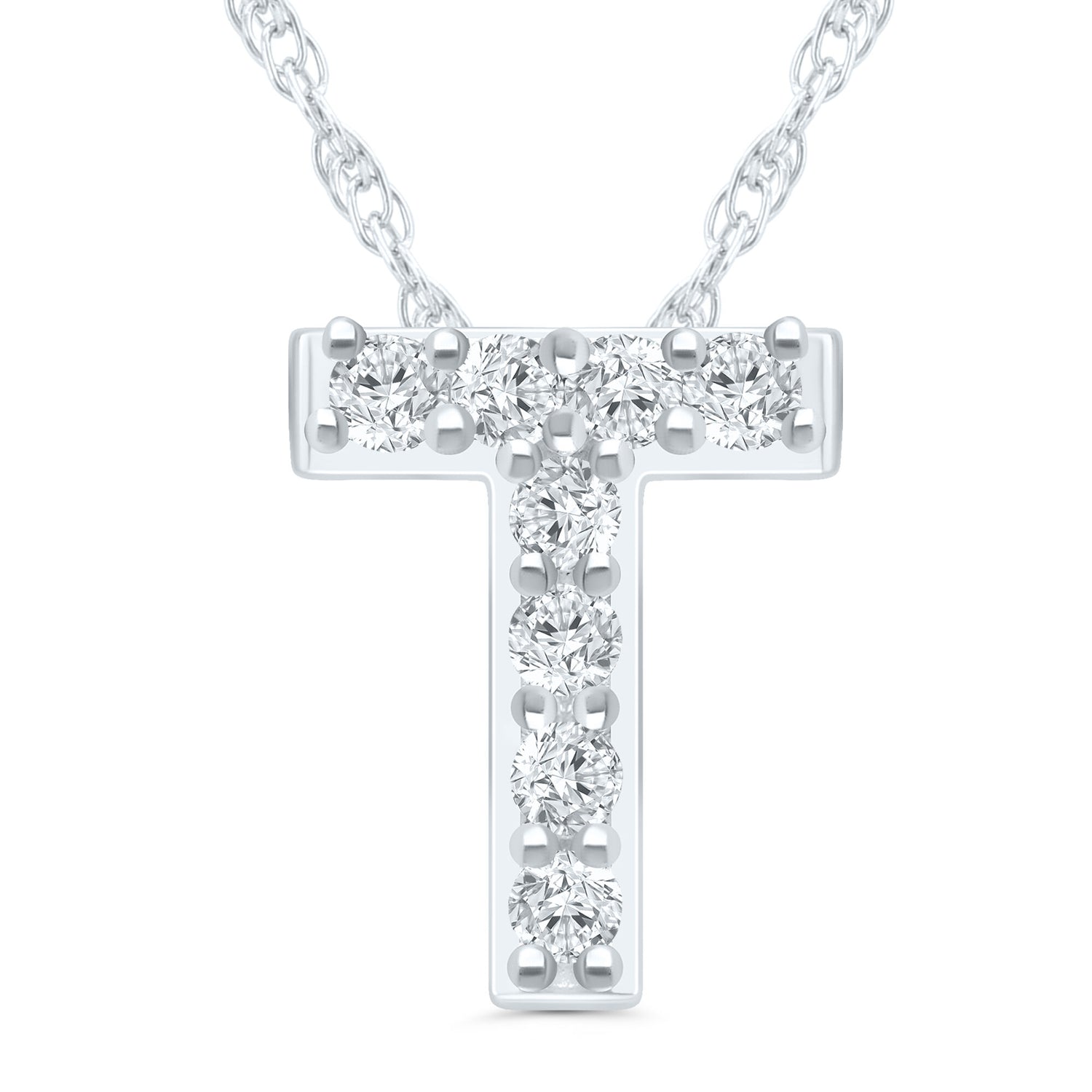 Diamond Accent Initial T Pendant in 10K White Gold