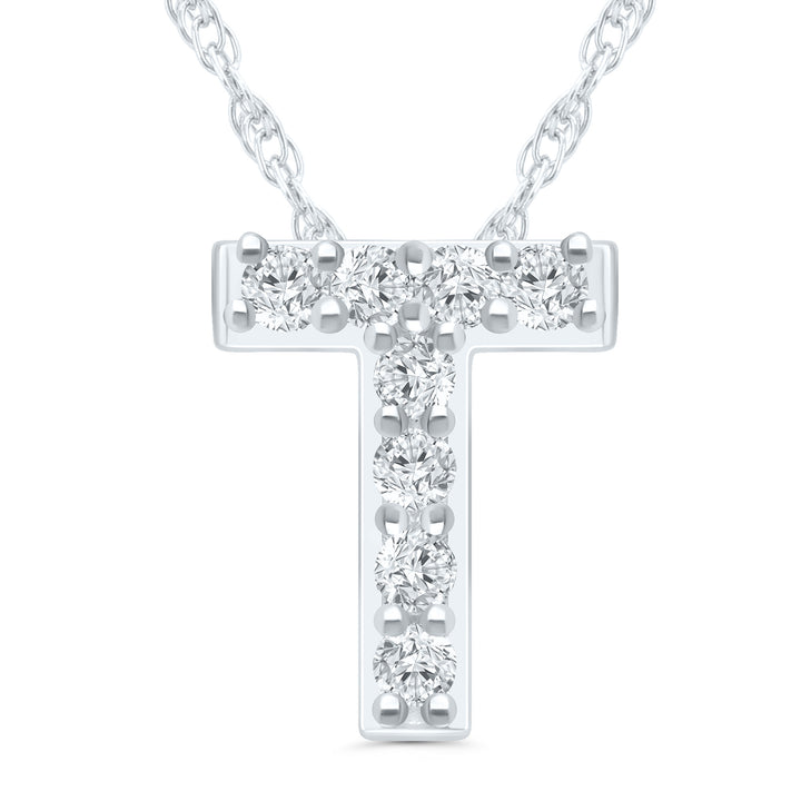 Diamond Accent Initial T Pendant in 10K White Gold
