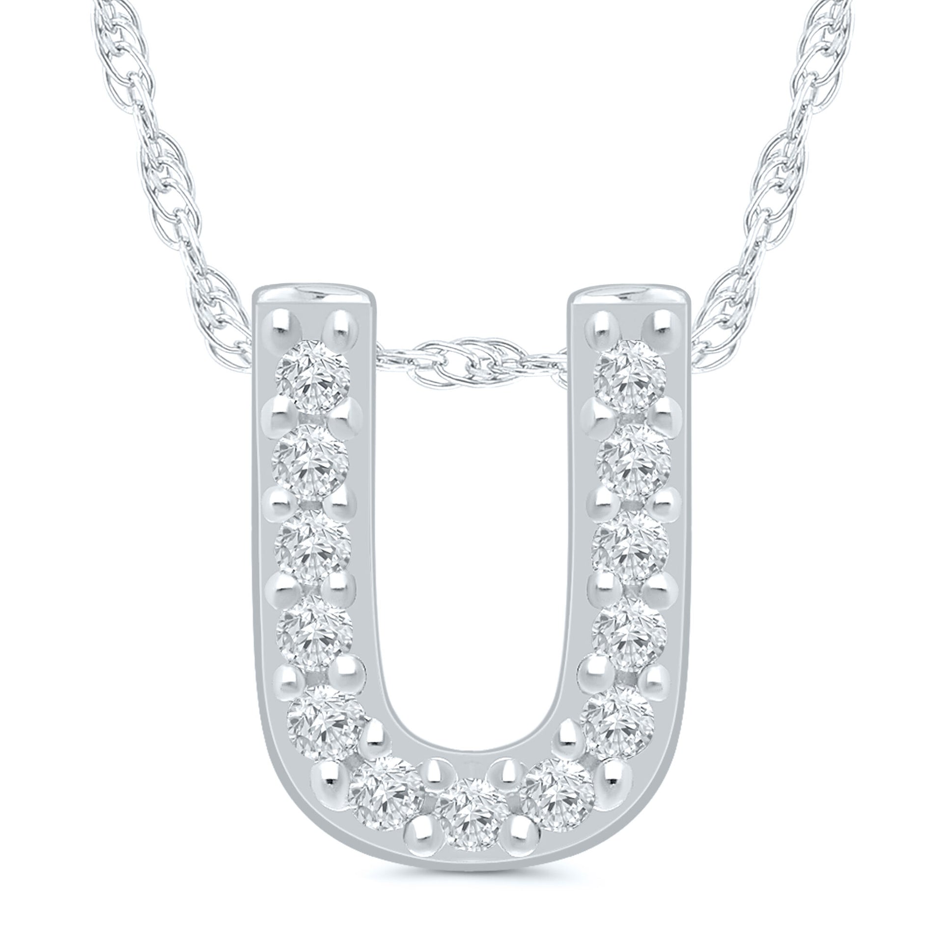 Diamond Accent Initial U Pendant in 10K White Gold