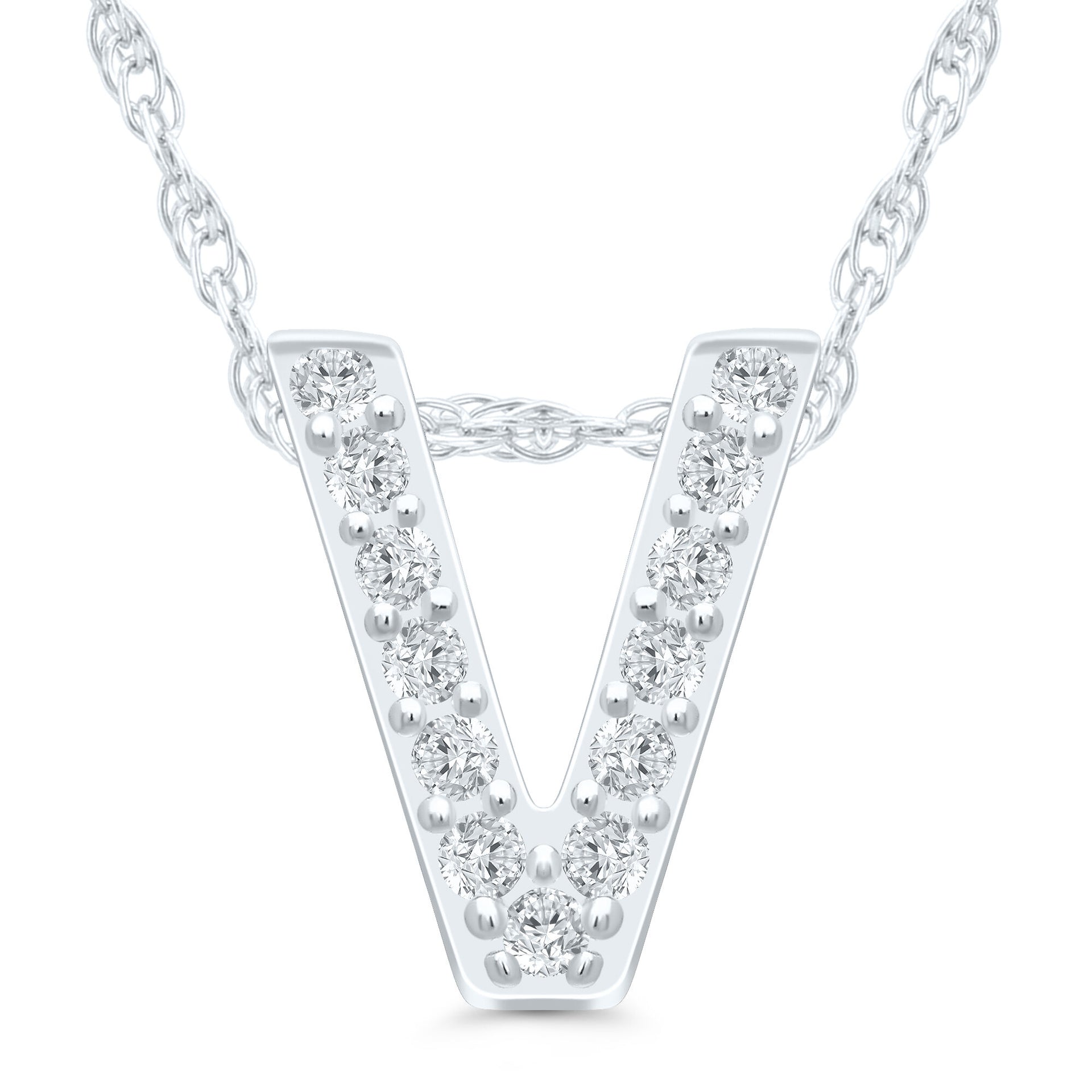 Diamond Accent Initial V Pendant in 10K White Gold