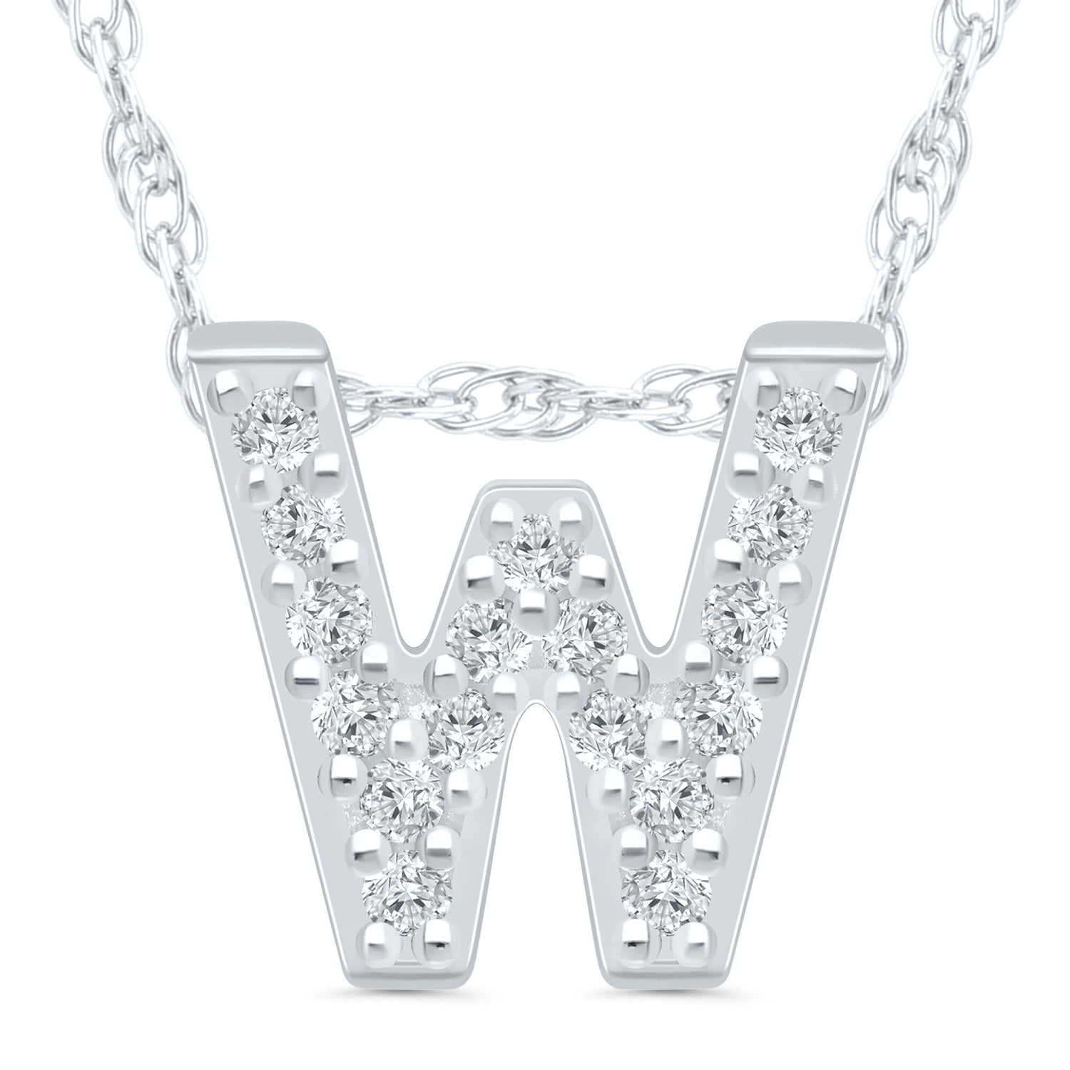 Diamond Accent Initial W Pendant in 10K White Gold