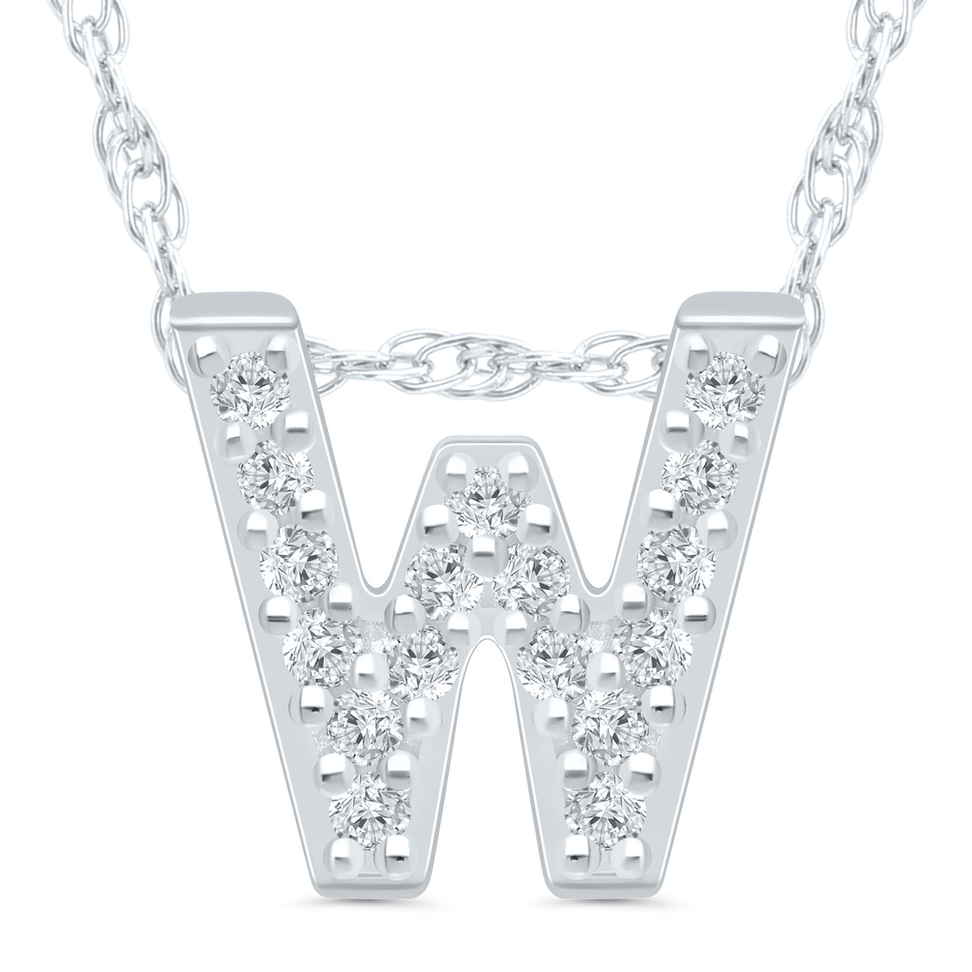 Diamond Accent Initial W Pendant in 10K White Gold