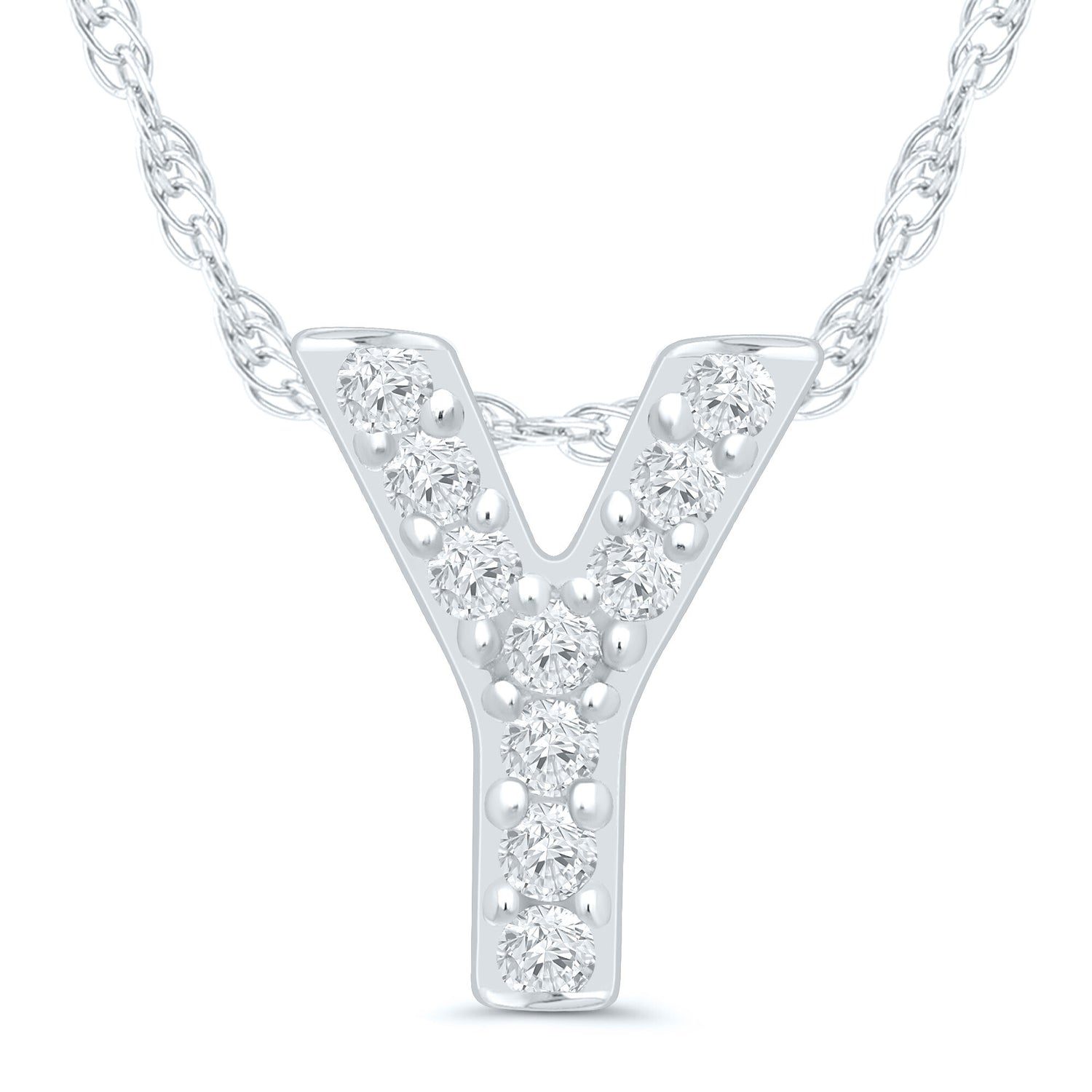Diamond Accent Initial Y Pendant in 10K White Gold